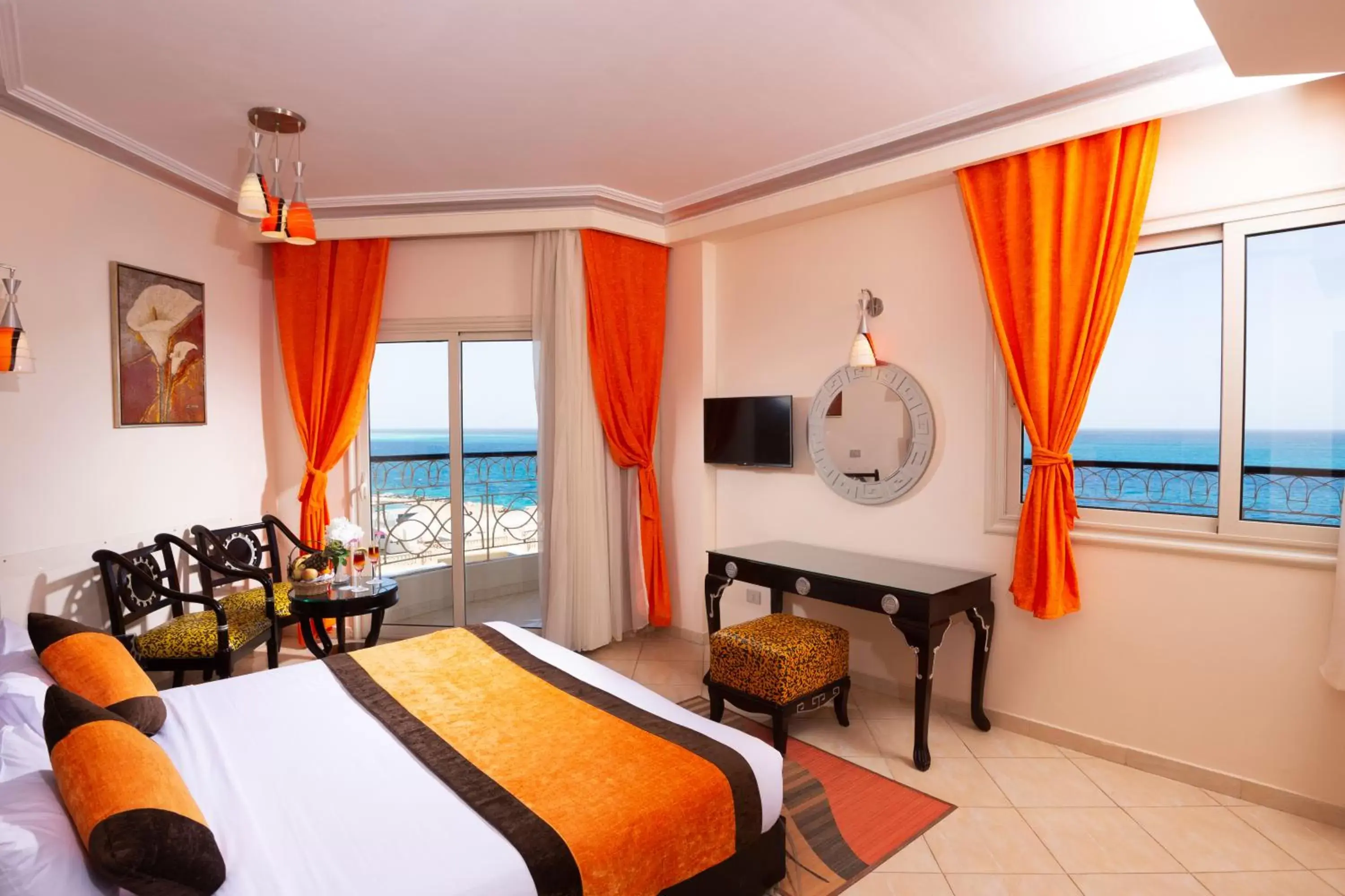Bed, Sea View in Sphinx Aqua Park Beach Resort