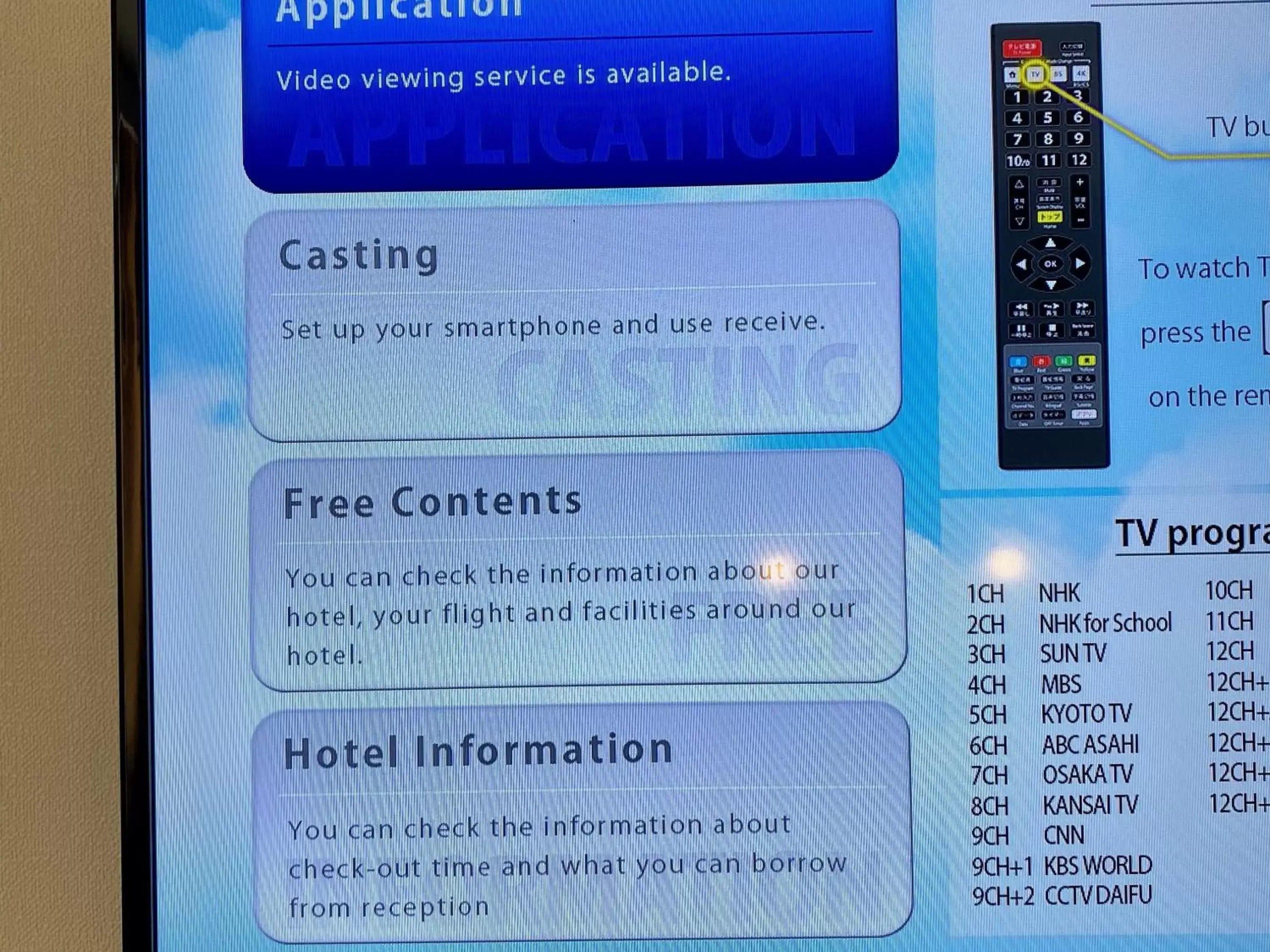 TV and multimedia in Kansai Airport Washington Hotel