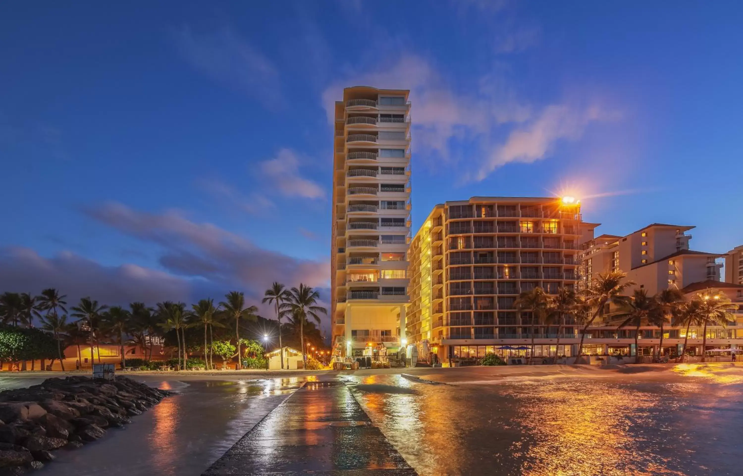 Beach, Property Building in Castle Waikiki Shore Beachfront Condominiums