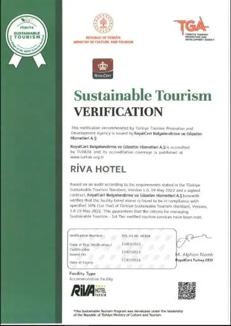 Certificate/Award in Riva Hotel Taksim