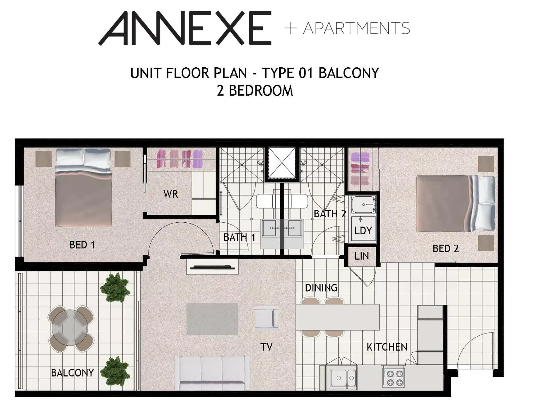 Two-Bedroom Apartment with Balcony in Annexe Apartments