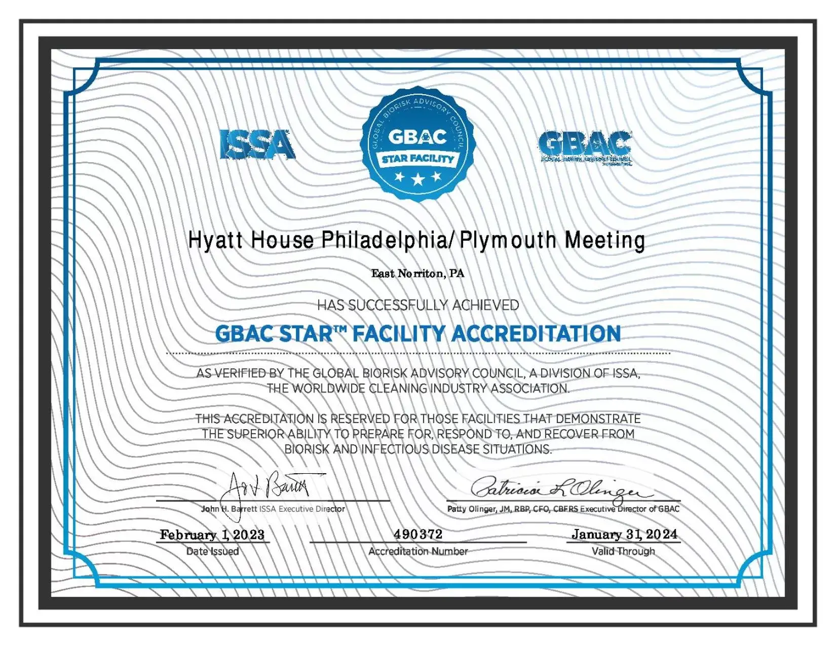 Certificate/Award in Hyatt House Philadelphia/Plymouth Meeting