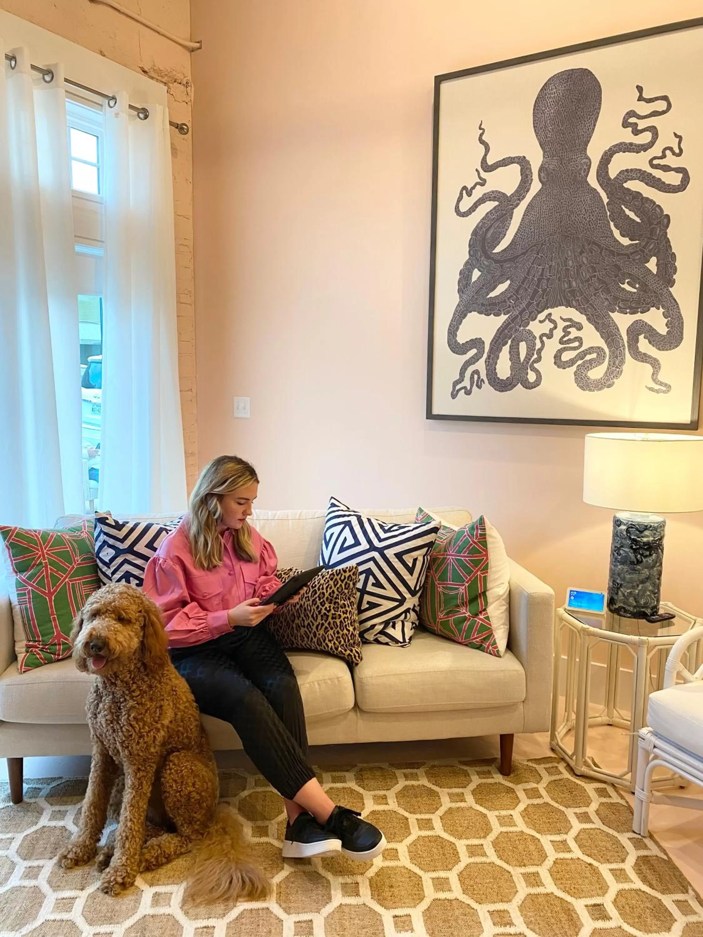 Seating area in The Pink Room at Emily's On The Island