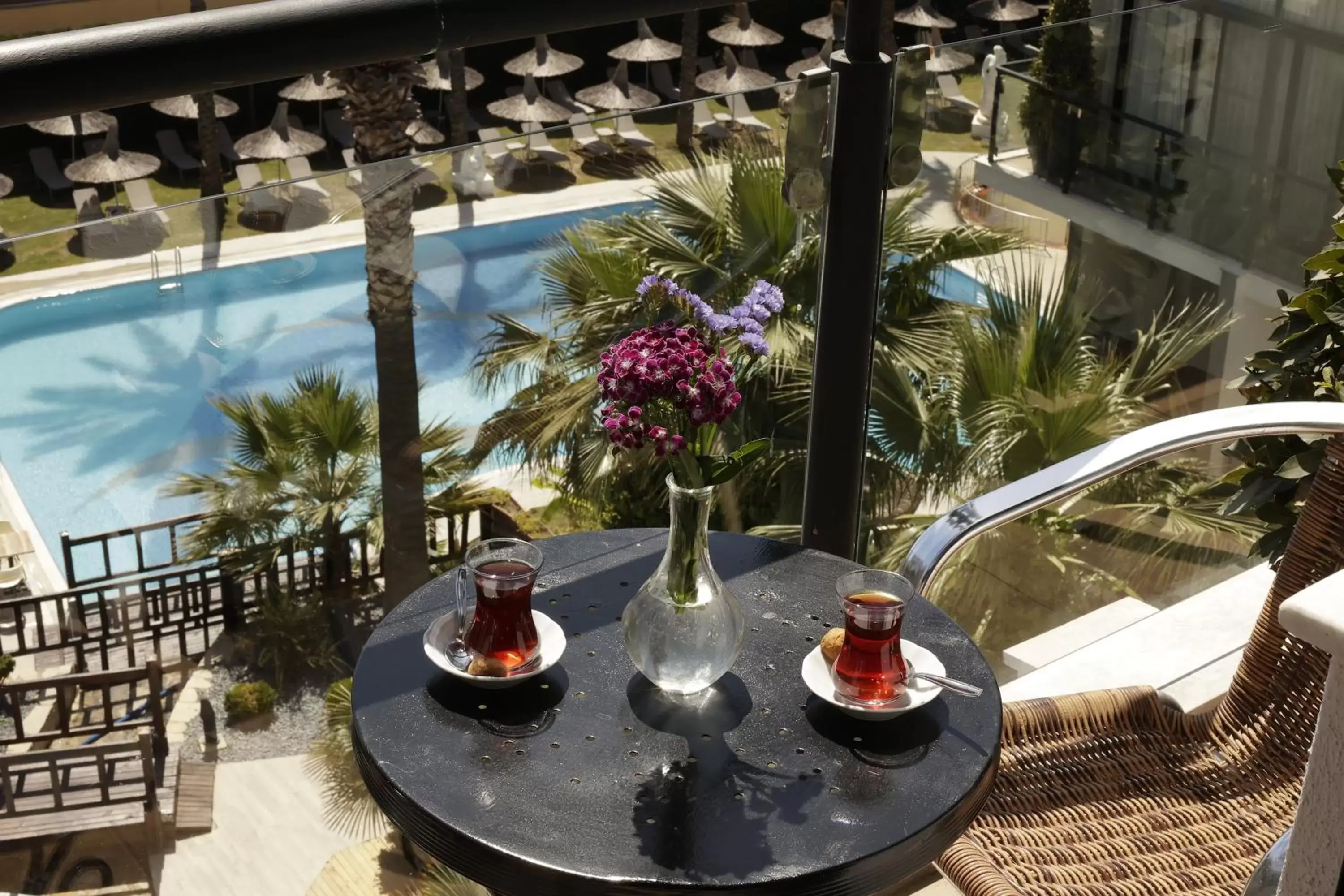 Balcony/Terrace, Pool View in Pırıl Hotel Thermal&Beauty SPA