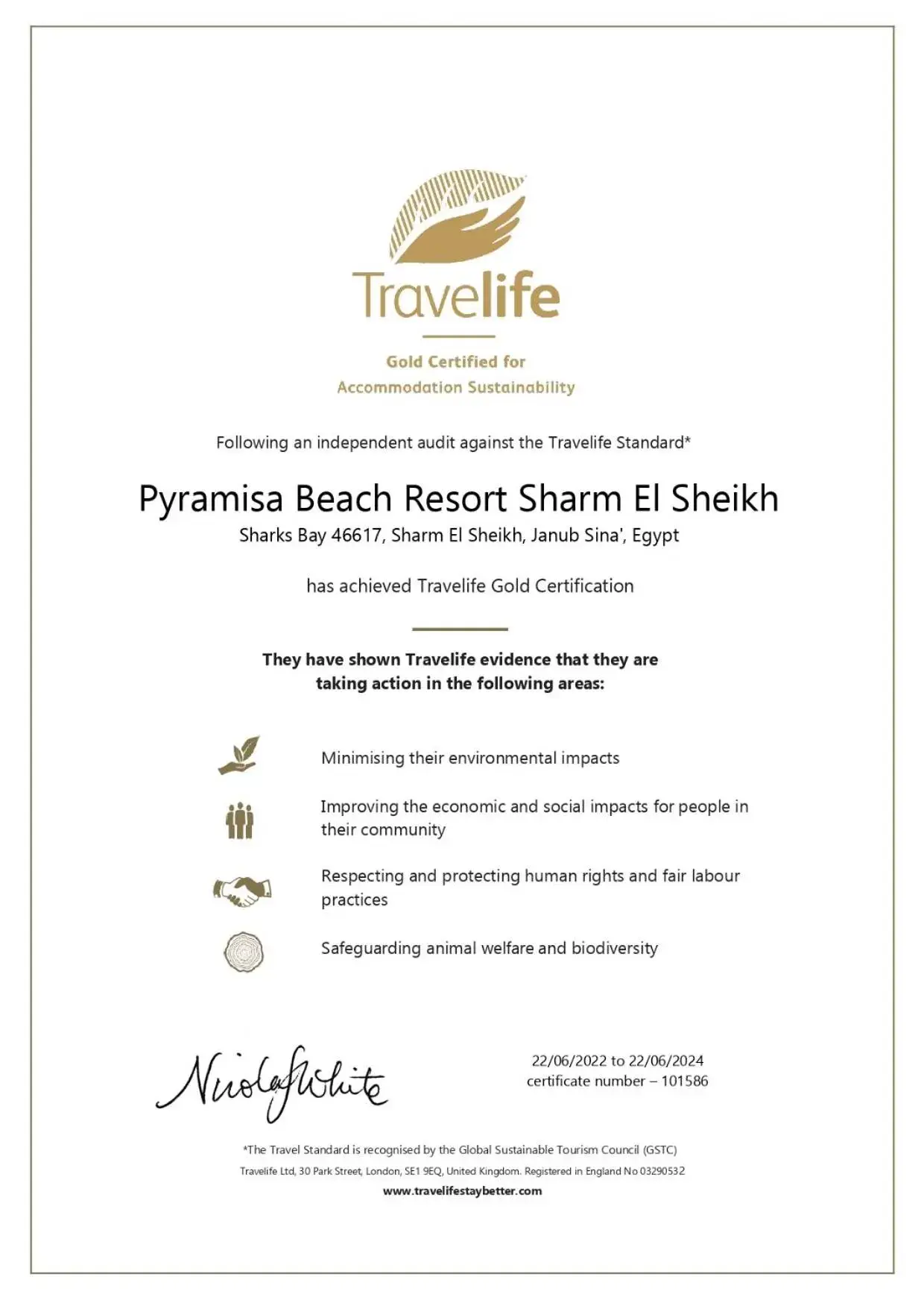 Certificate/Award in Pyramisa Beach Resort Sharm El Sheikh