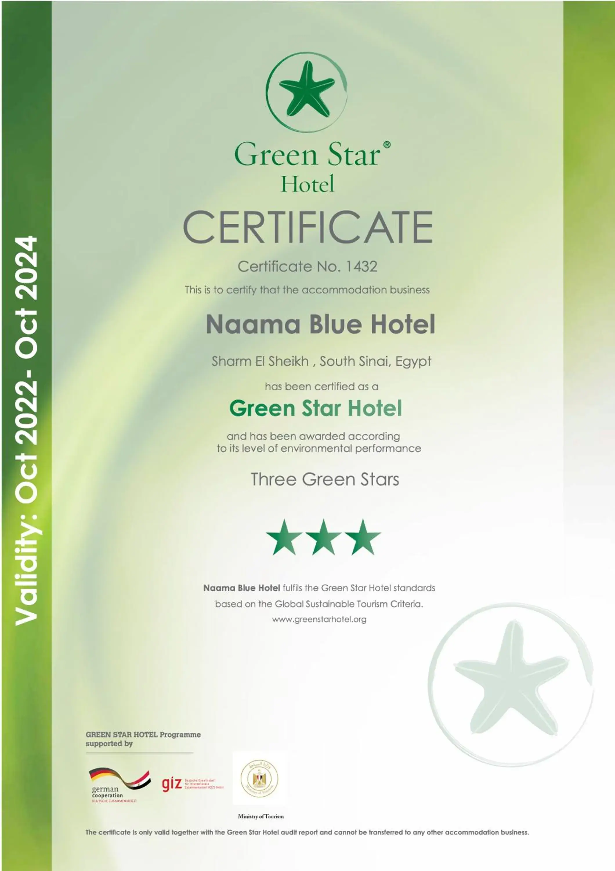 Certificate/Award in Naama Blue Hotel