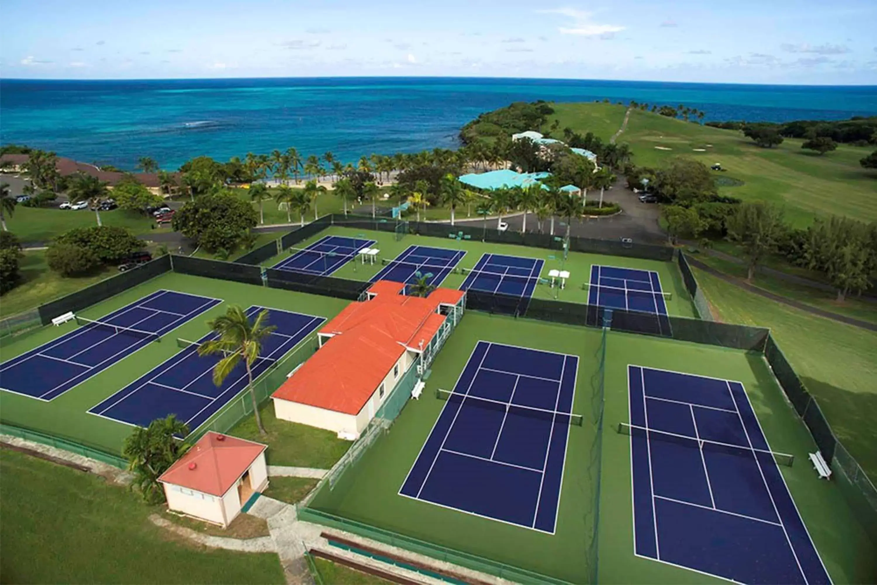 Tennis court, Bird's-eye View in The Buccaneer Beach & Golf Resort