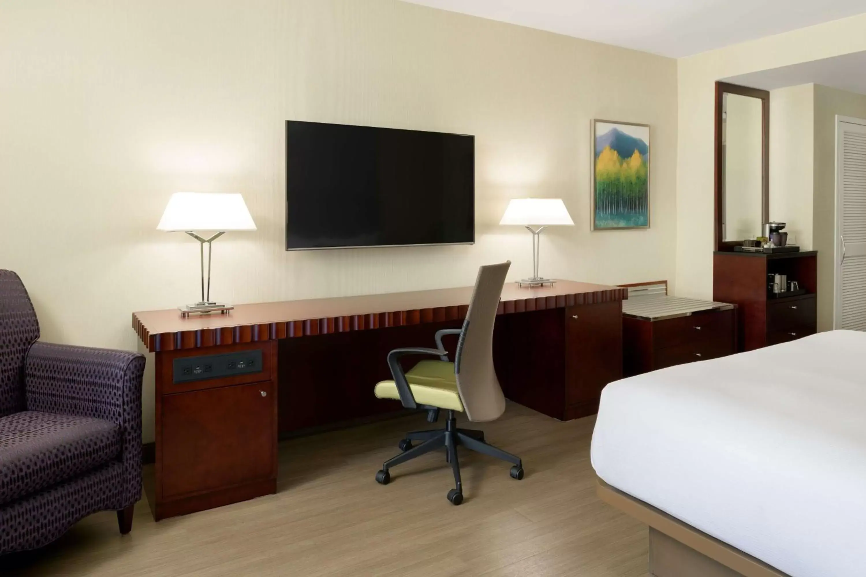 Bed, TV/Entertainment Center in Hilton Charlotte Uptown
