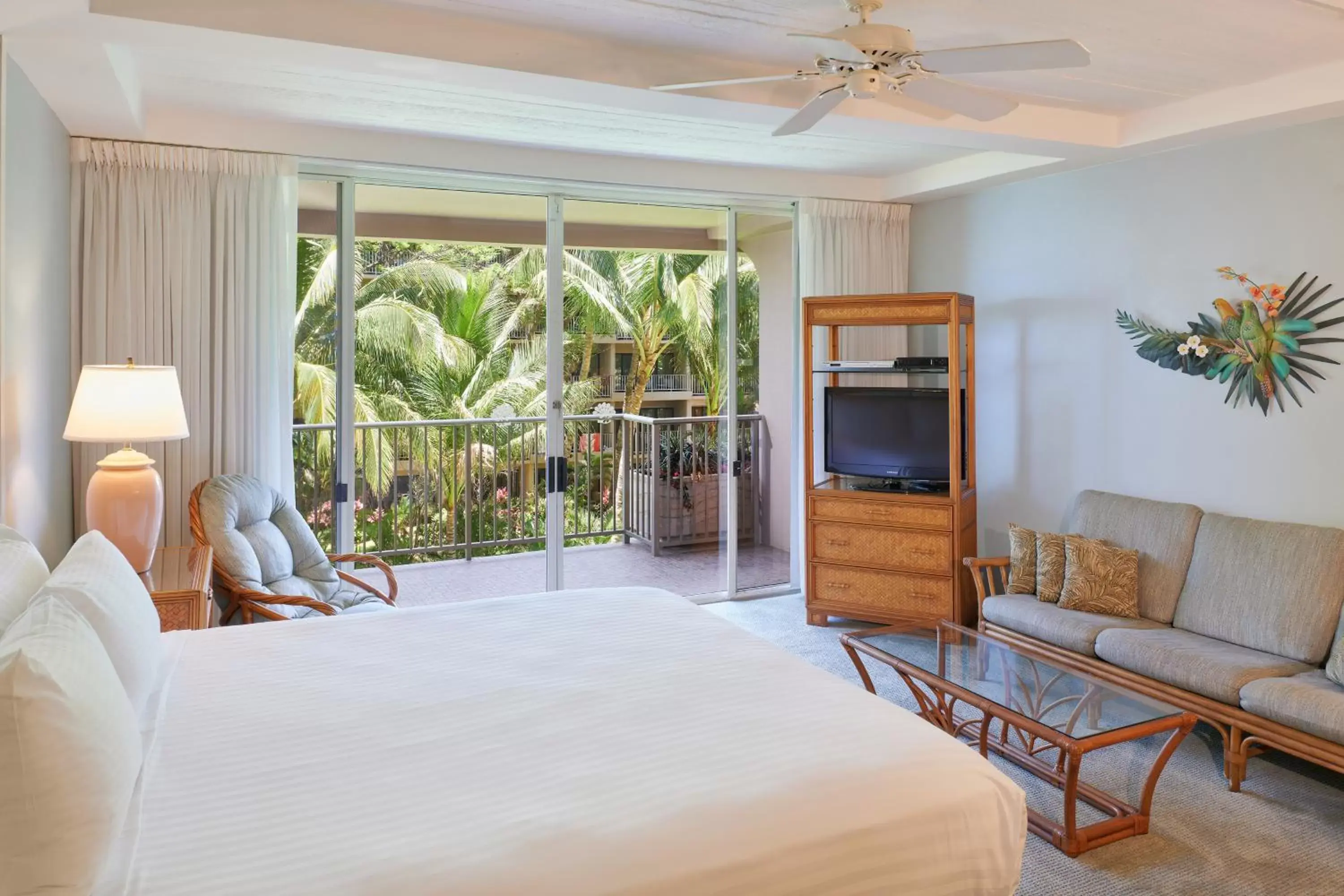 Seating area, Bed in Aston at The Whaler on Kaanapali Beach