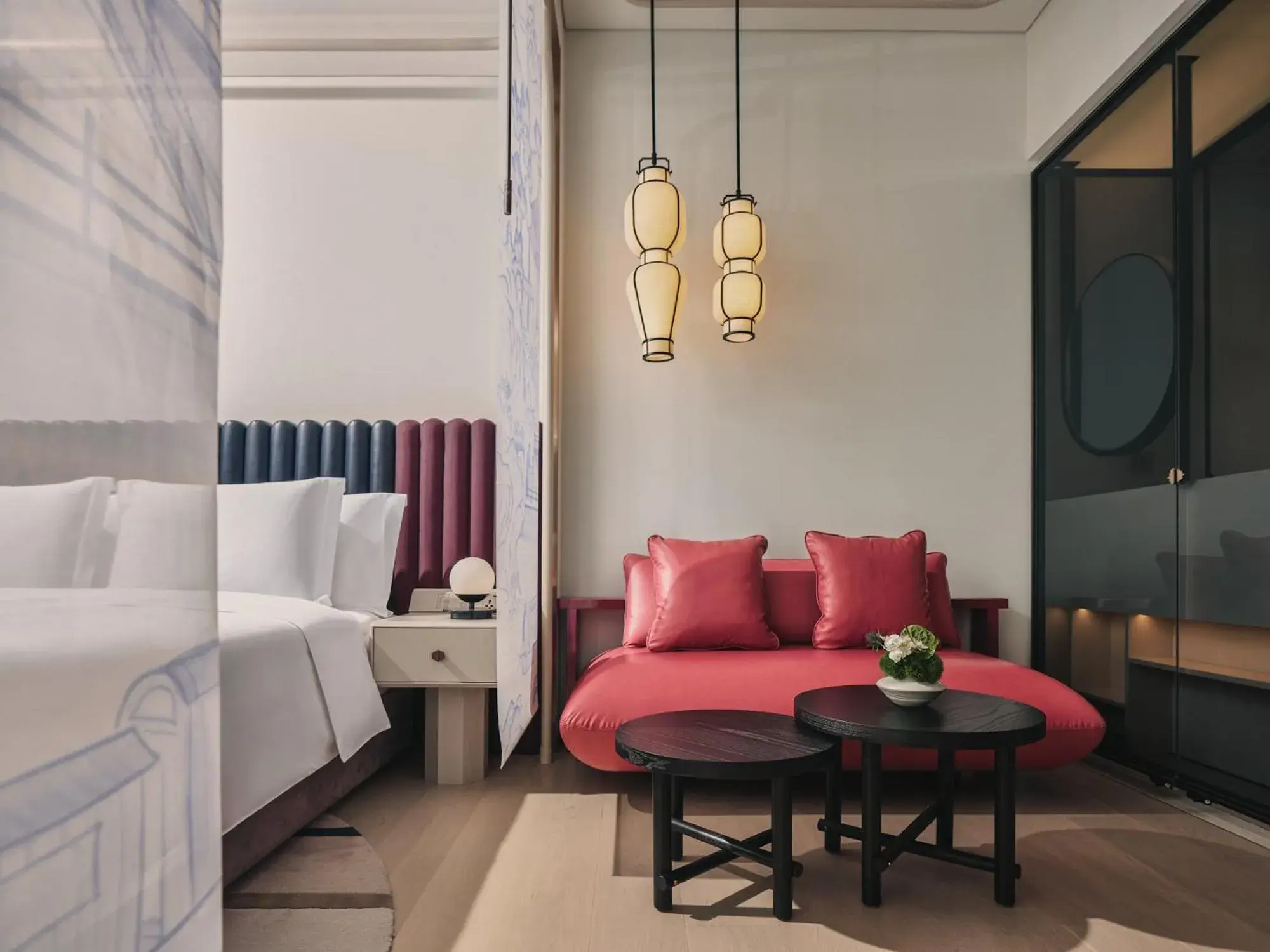 Seating area, Bed in Hotel Indigo Hangzhou Uptown,Close to Westlake , boutique design hotel with freeflow minibar Seating area, Bed in Hotel Indigo Hangzhou Uptown,Close to Westlake , boutique design hotel with freeflow minibar