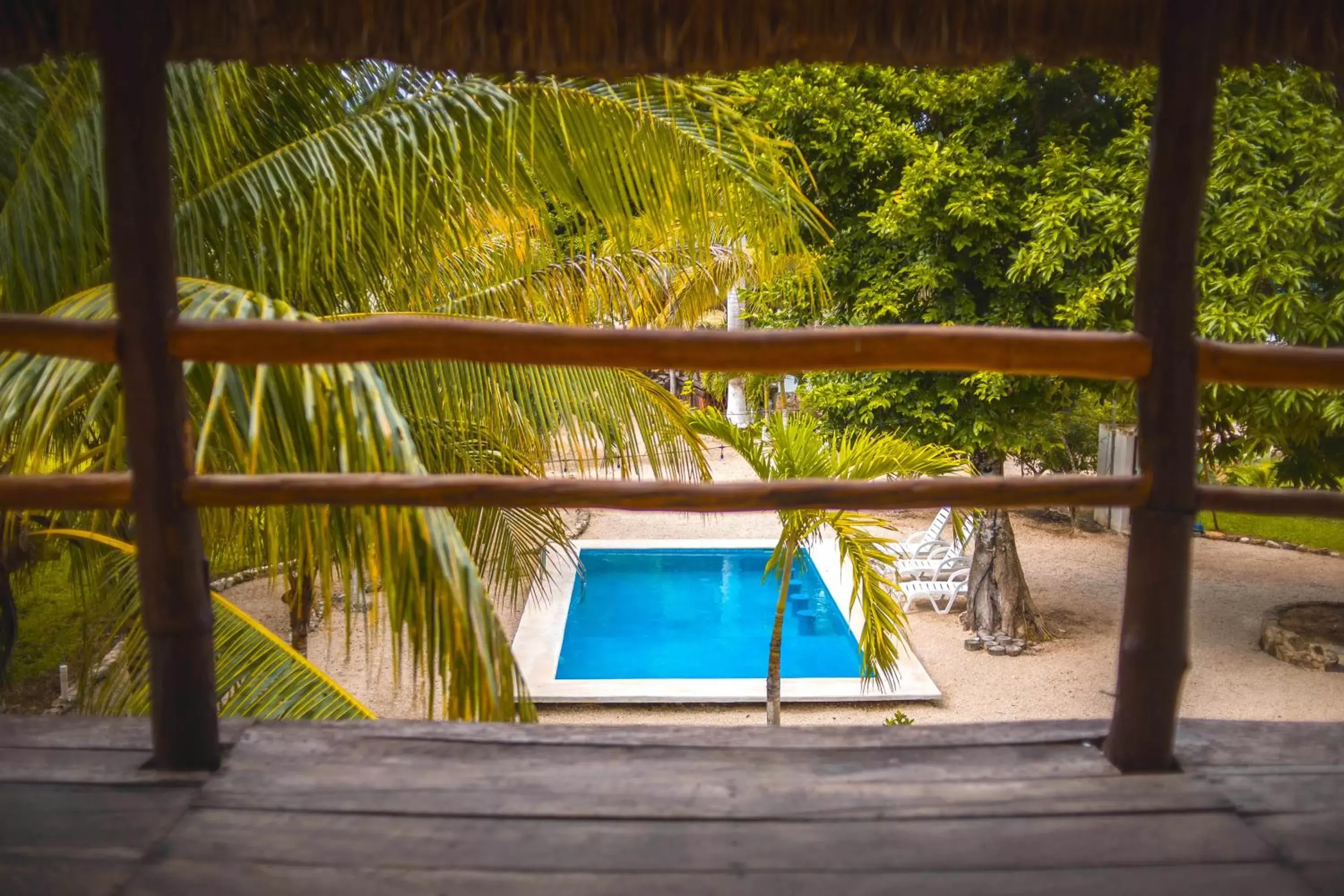 Balcony/Terrace, Pool View in Royal Palm Bacalar Cabañas & Lagoon Club