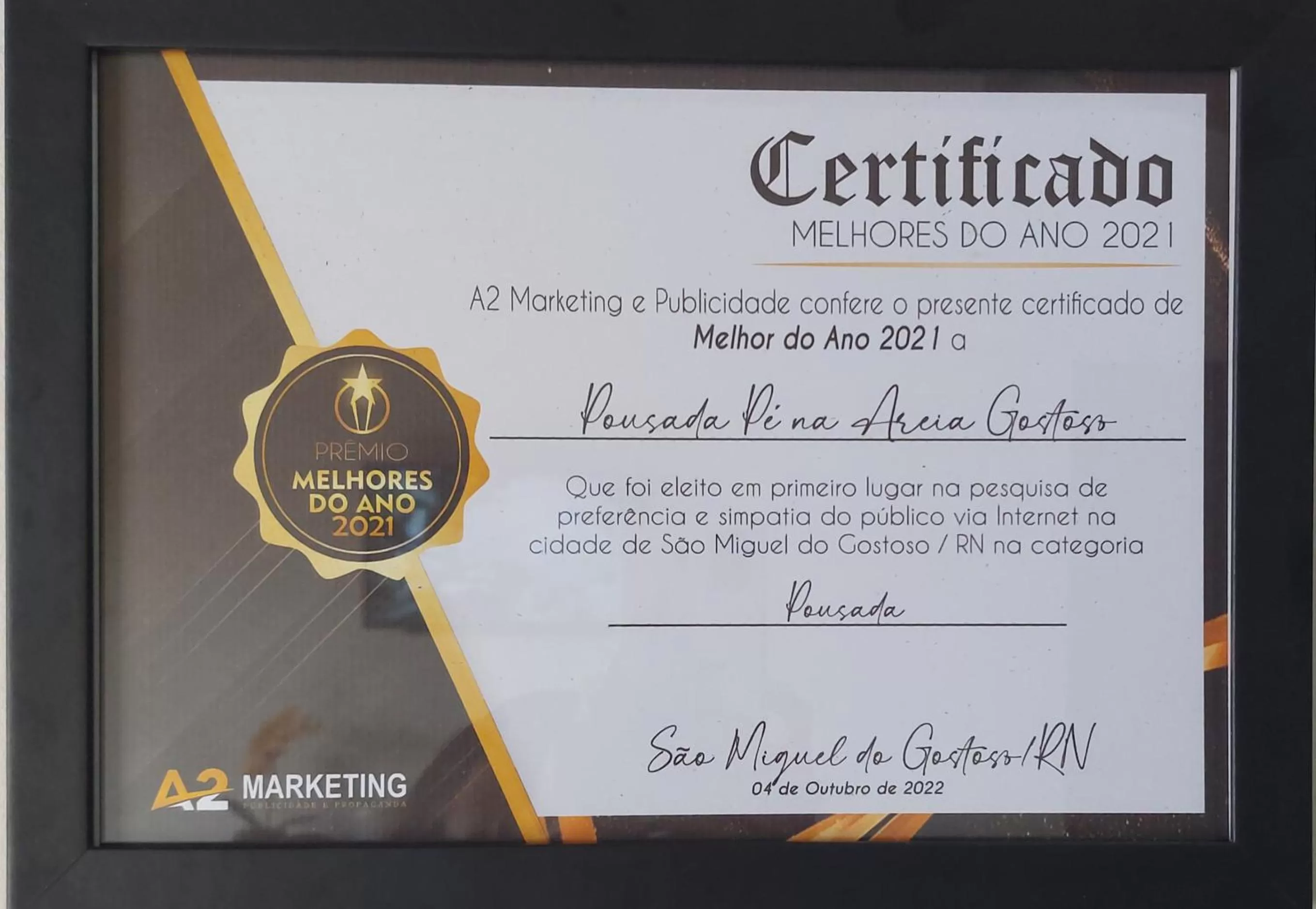 Certificate/Award in Pousada Pé na Areia Gostoso