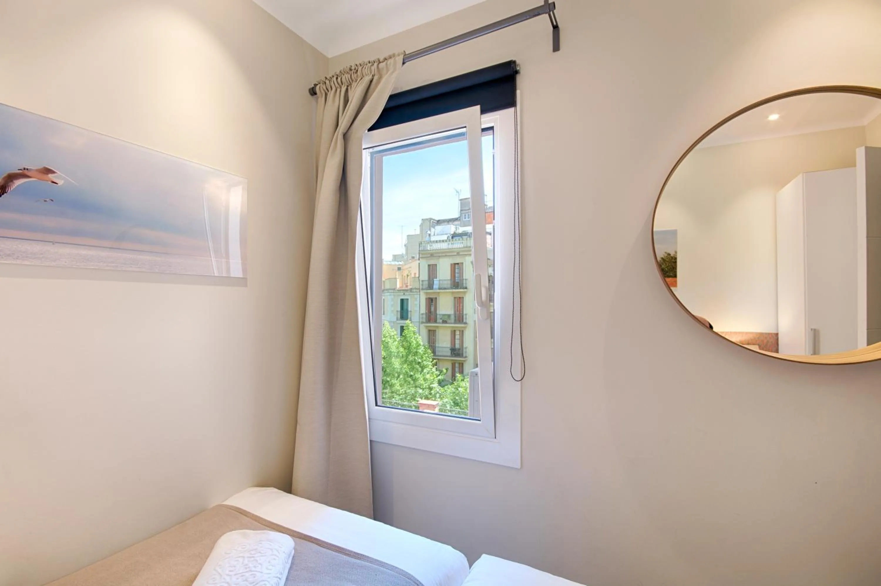 City view, Bed in Eixample Building Apartments by Mercedes Heritage