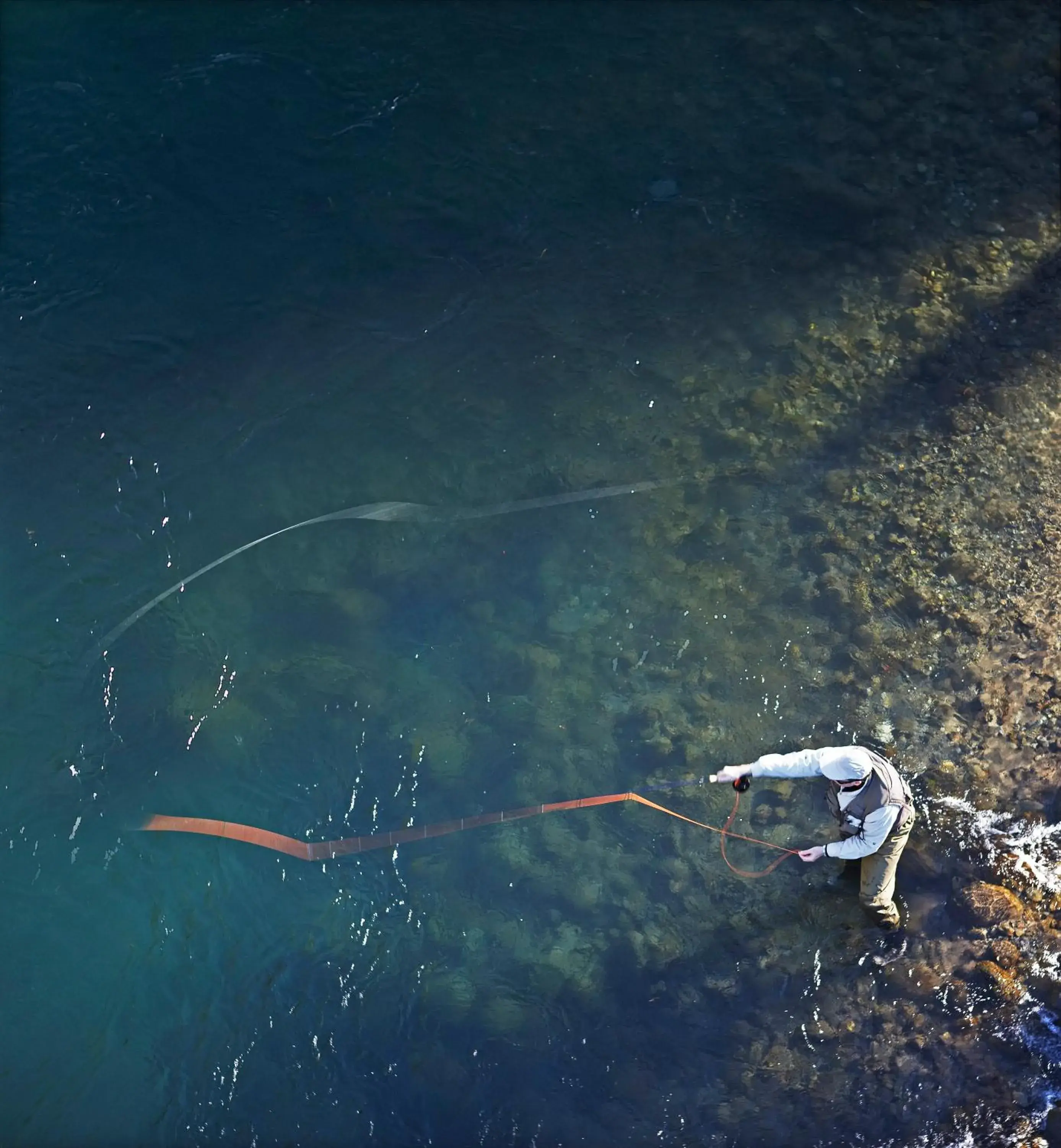 Fishing, Bird's-eye View in River Birches