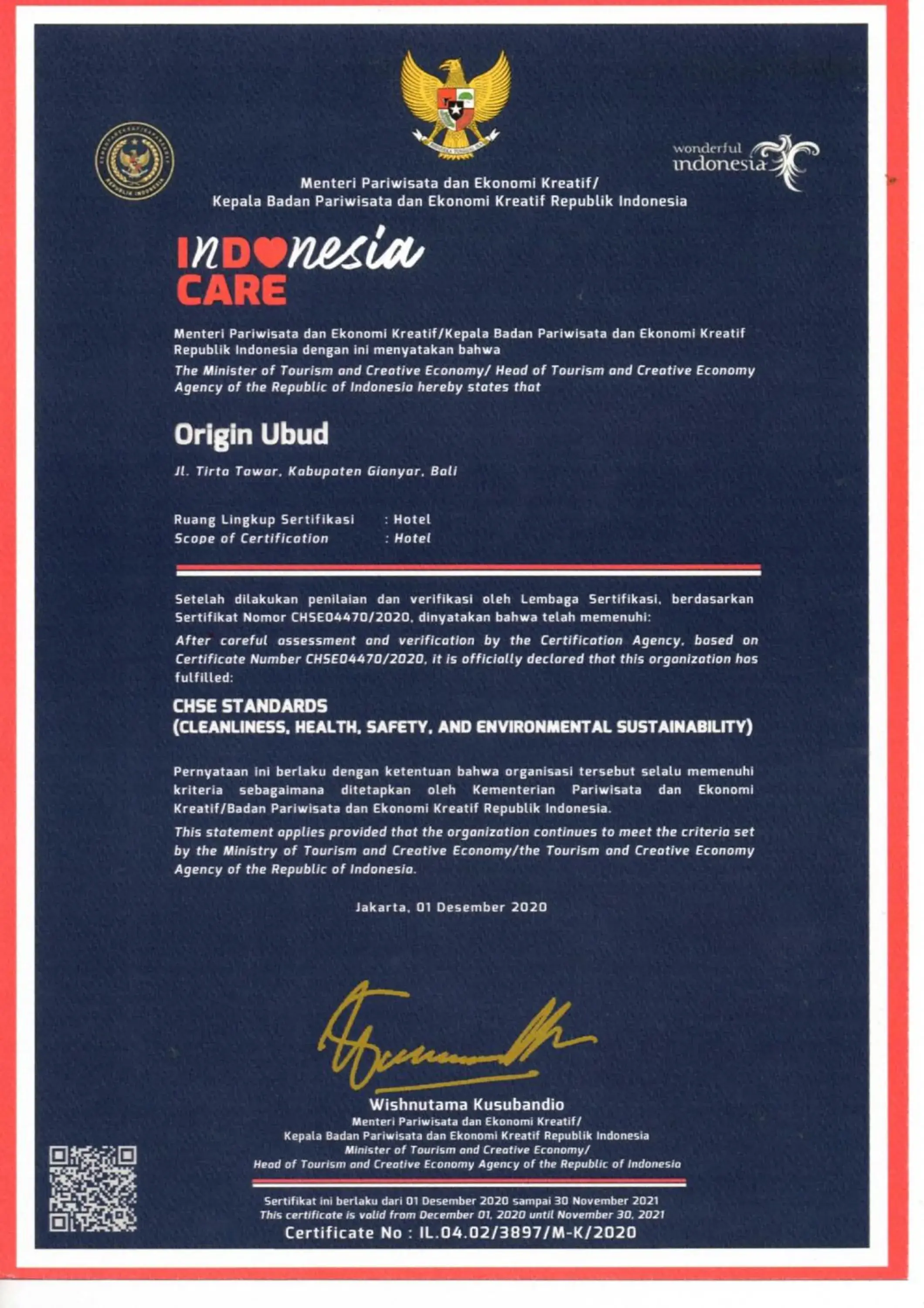 Certificate/Award in Origin Ubud