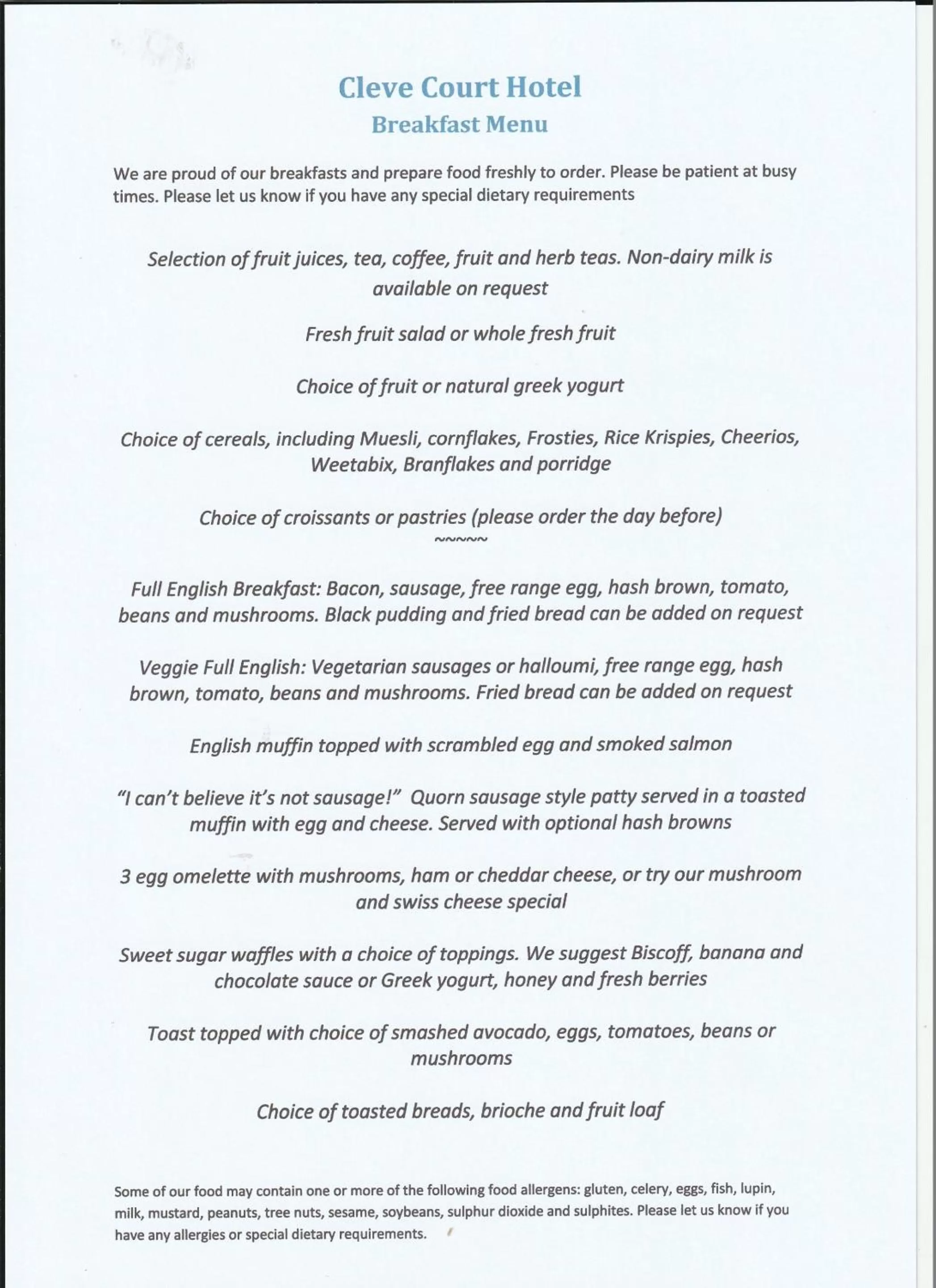 Breakfast in Cleve Court Hotel