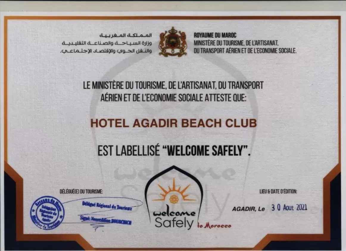 Certificate/Award in Agadir Beach Club