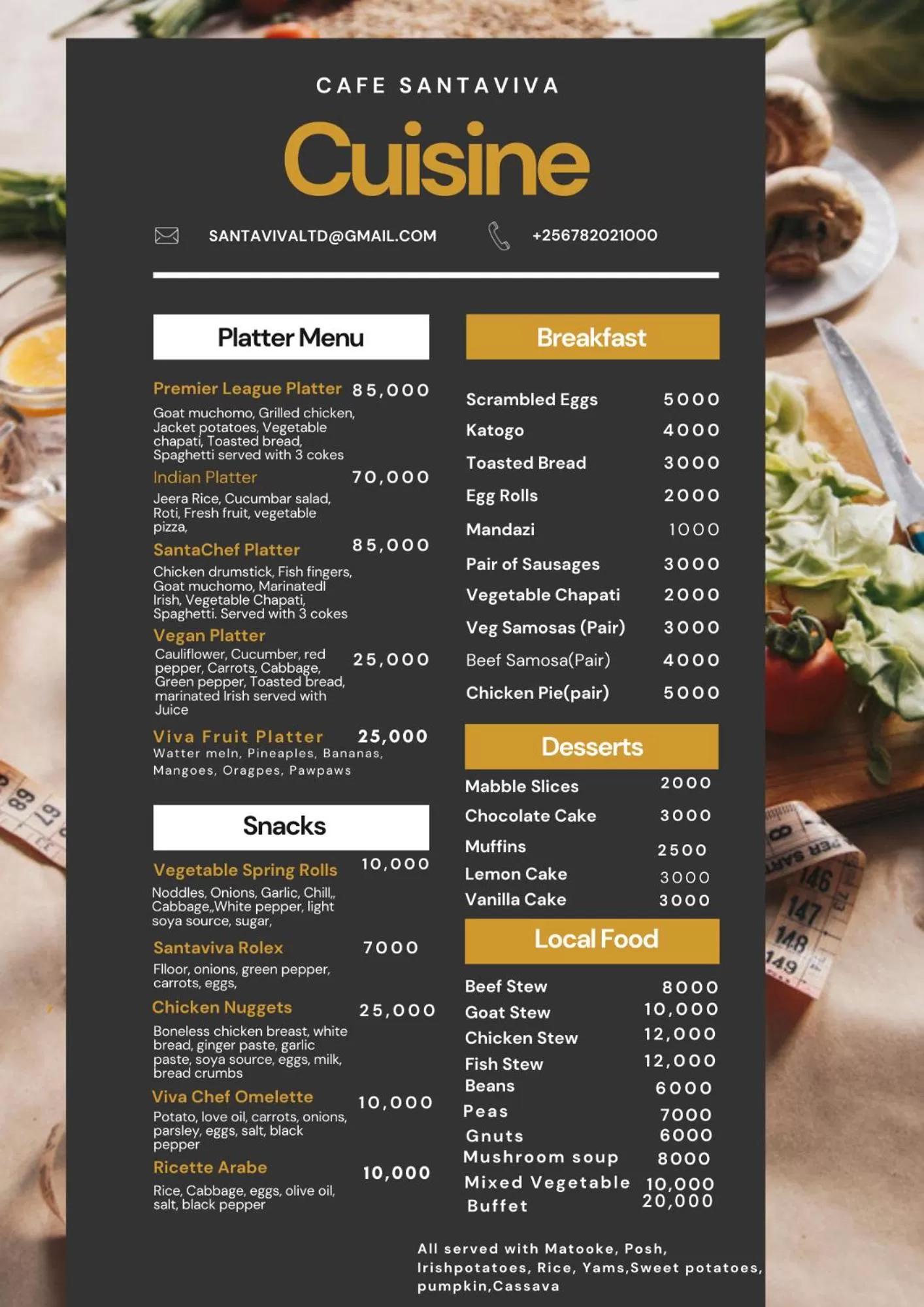 Food and drinks in Santaviva Hotel