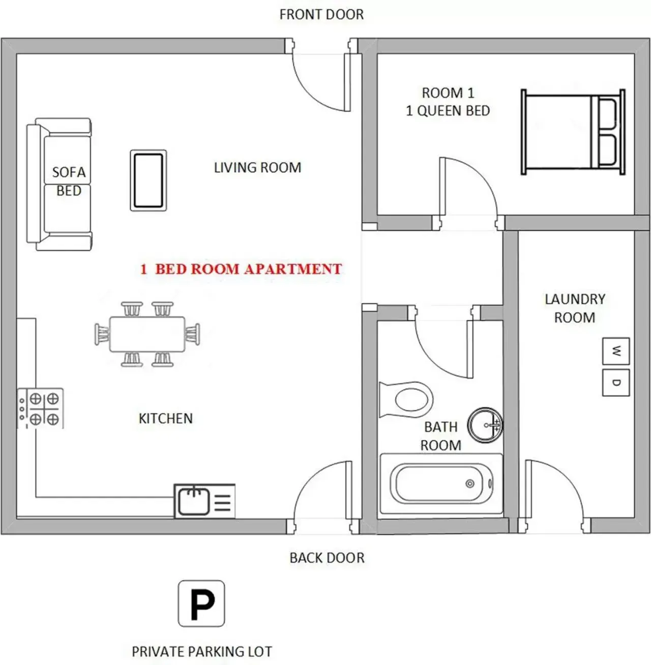 Food, Floor Plan in 1 or 3 Bedroom Apartment with Full Kitchen