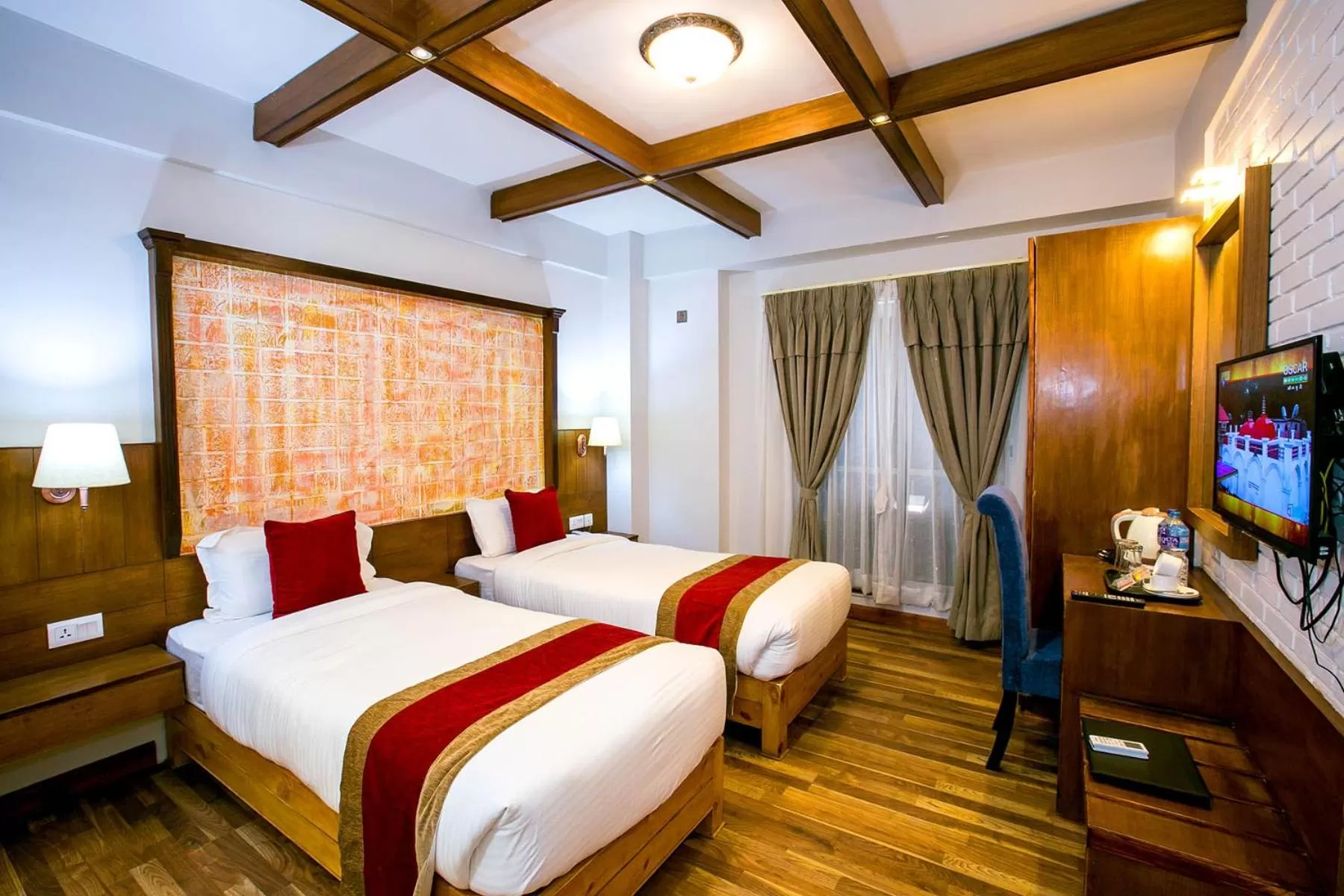 Communal lounge/ TV room, Bed in Beautiful Kathmandu Hotel