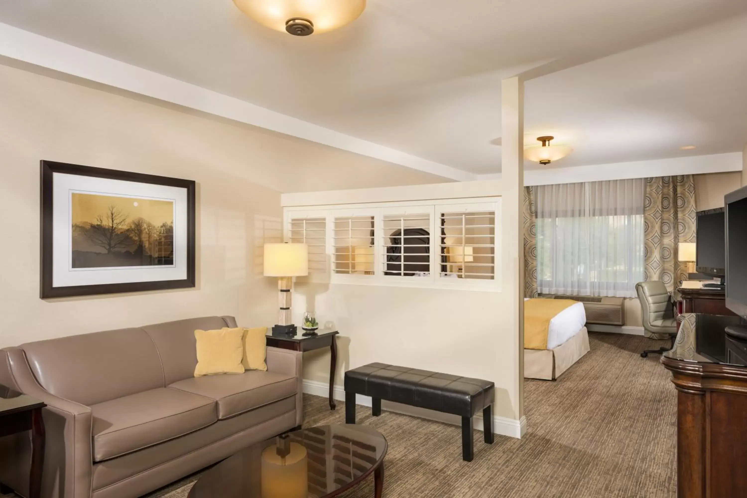 Bedroom, Seating Area in Ayres Suites Ontario at the Mills Mall - Rancho Cucamonga