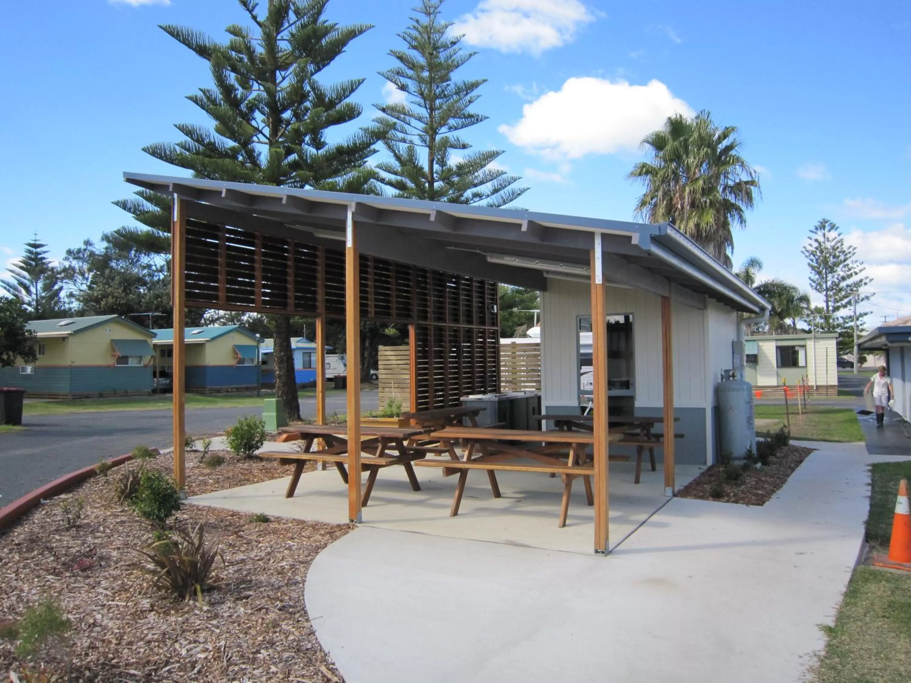 BBQ facilities, Property Building in Woolgoolga Beach Holiday Park