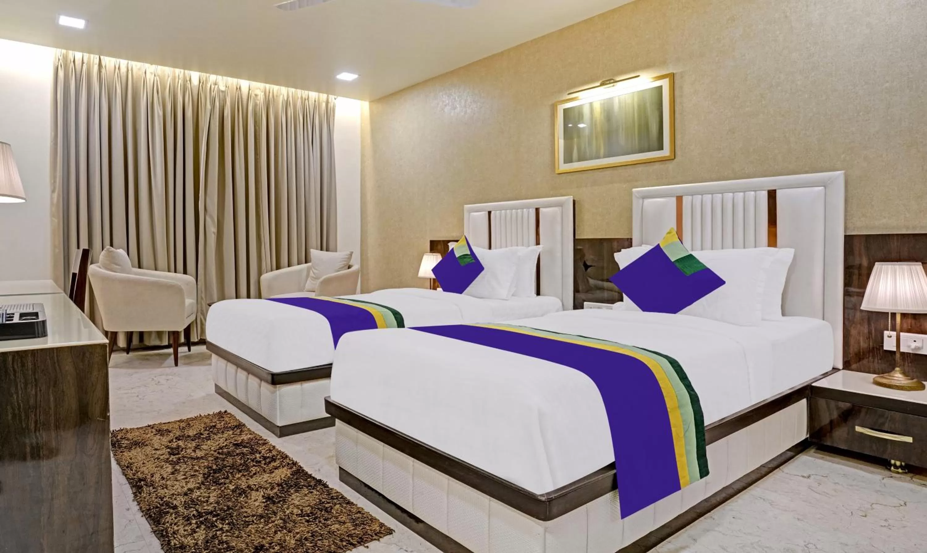 Bedroom, Bed in Treebo Premium Golden Bliss Trimurti Nagar Square