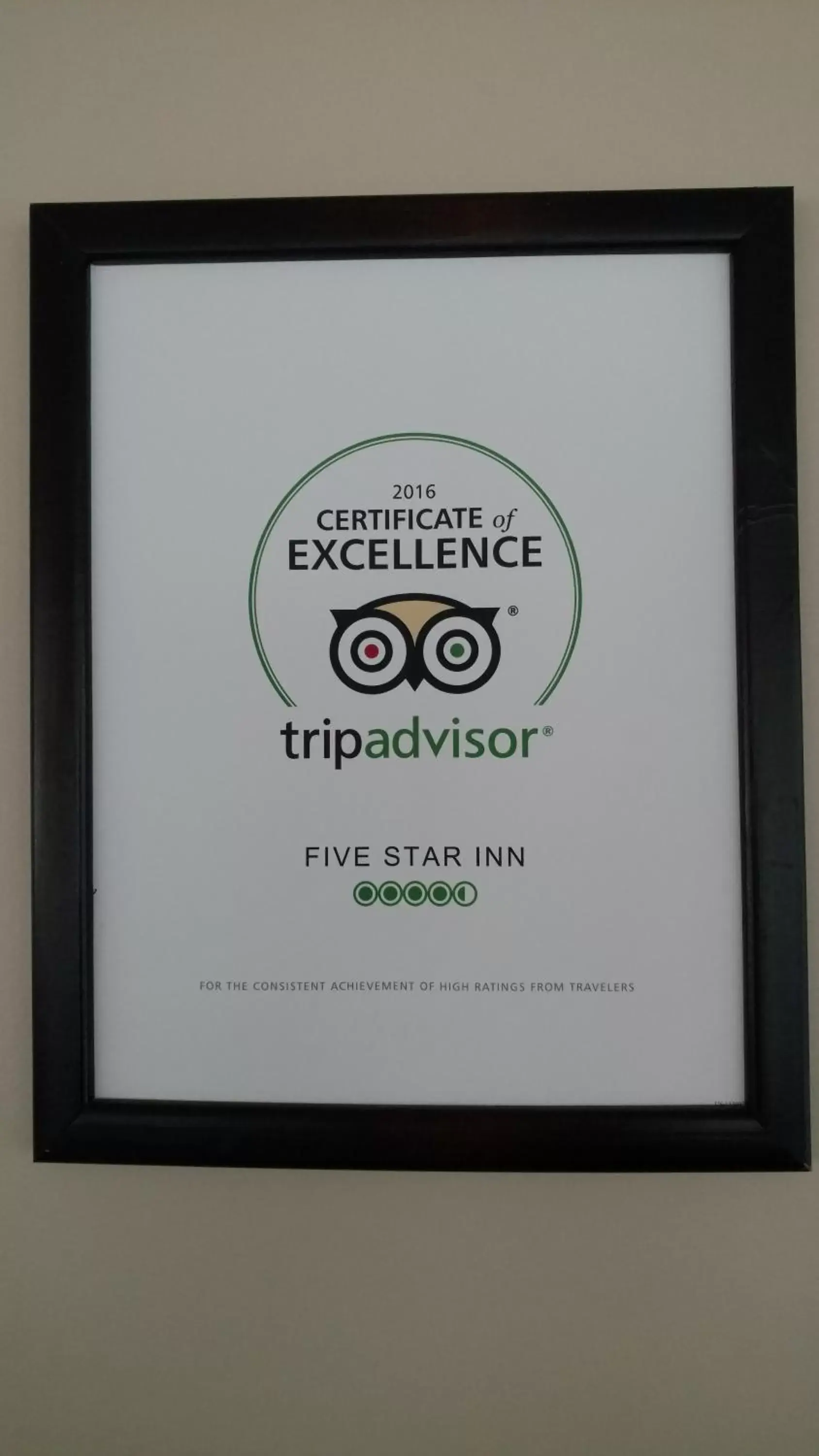 Certificate/Award in Five Star Inn - Maggie Valley