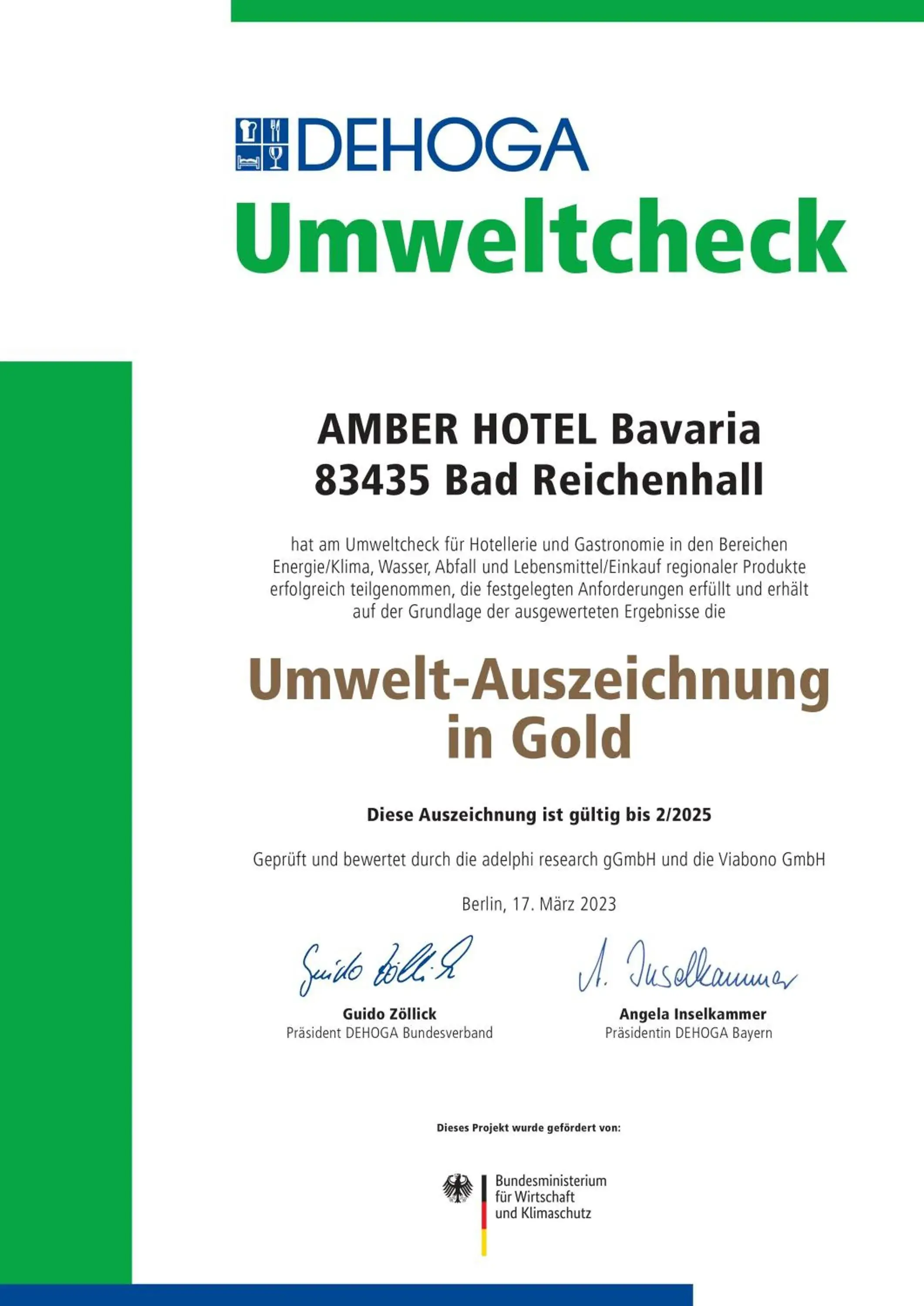 Certificate/Award in AMBER HOTEL Bavaria