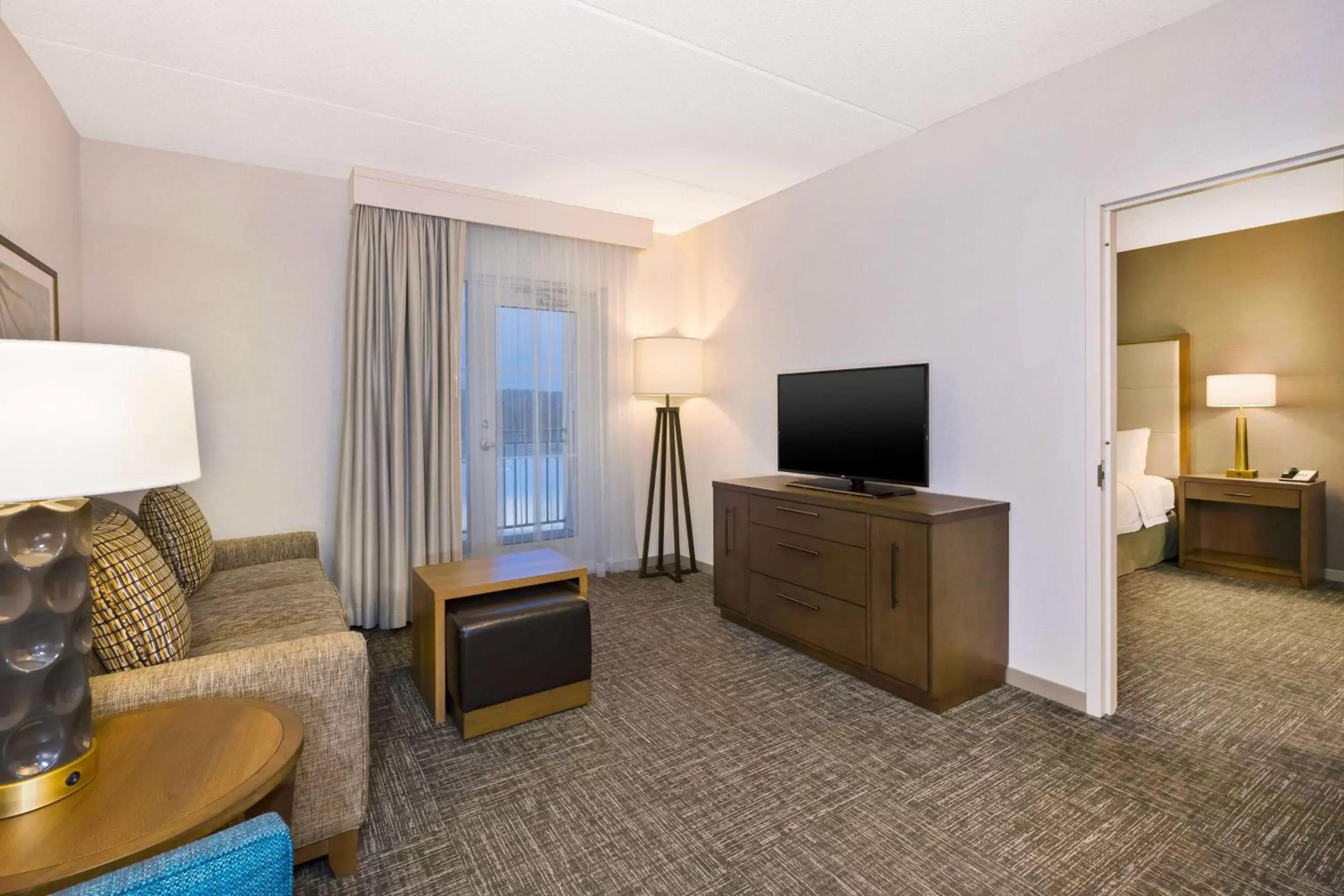 Living room, TV/Entertainment Center in Homewood Suites By Hilton Saratoga Springs