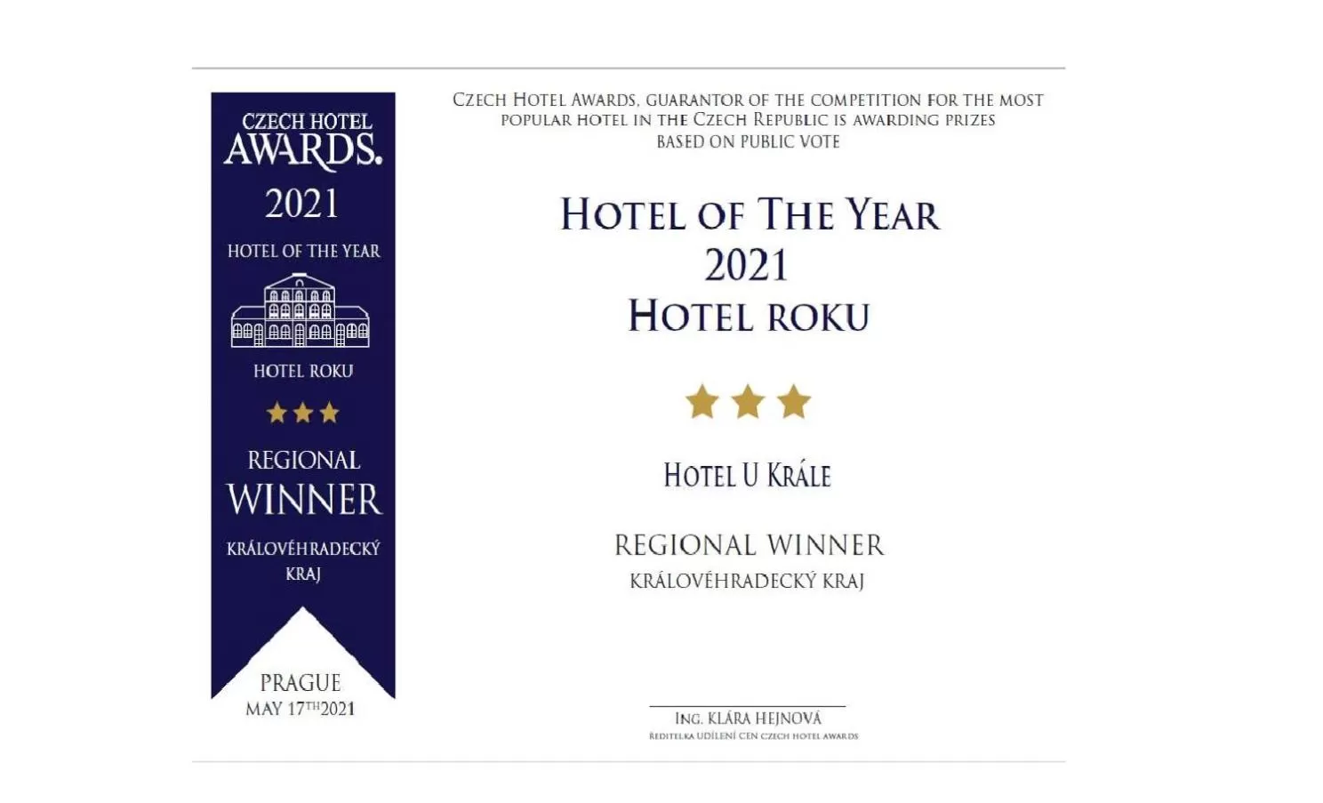 Certificate/Award in Hotel U Krále
