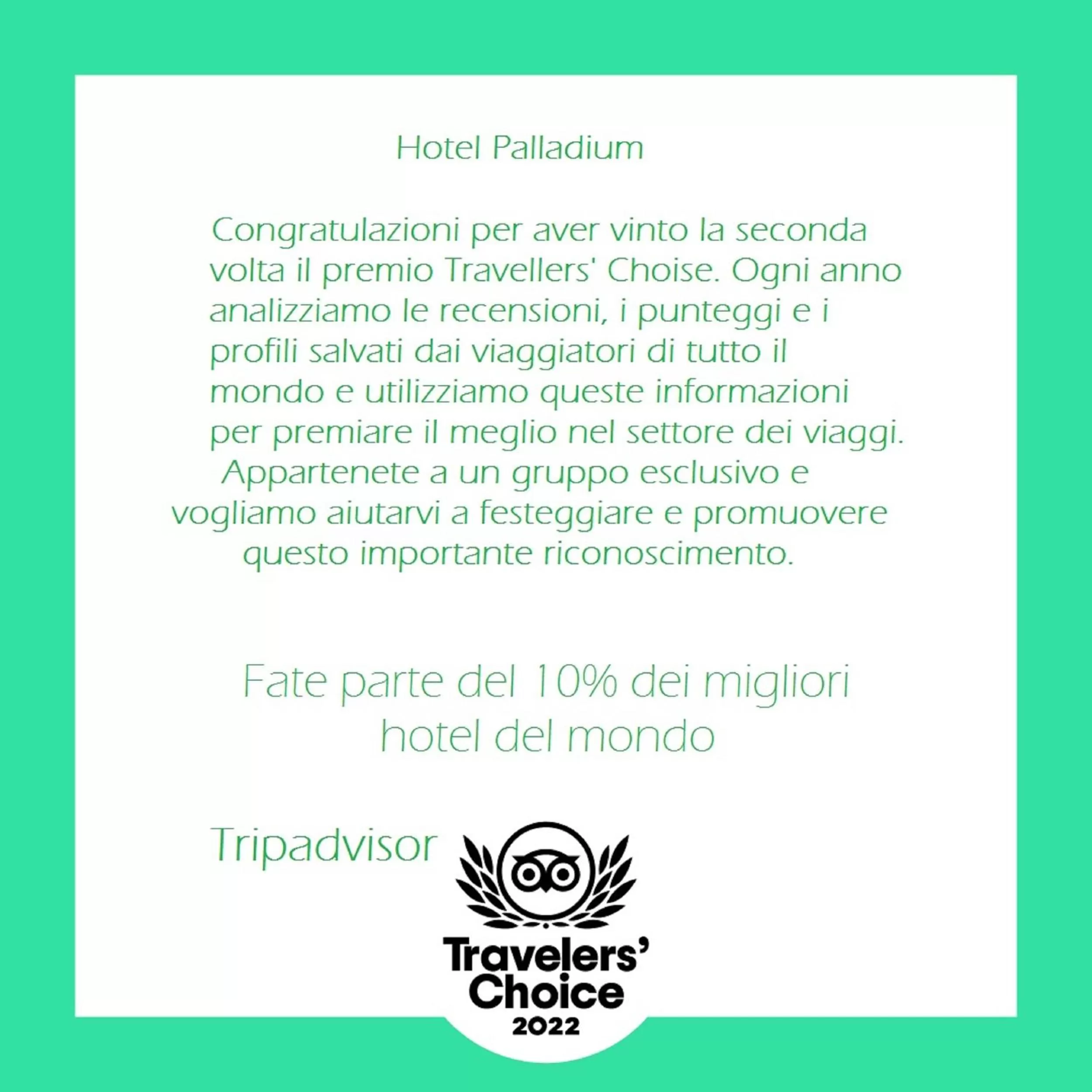 Logo/Certificate/Sign in Hotel Palladium