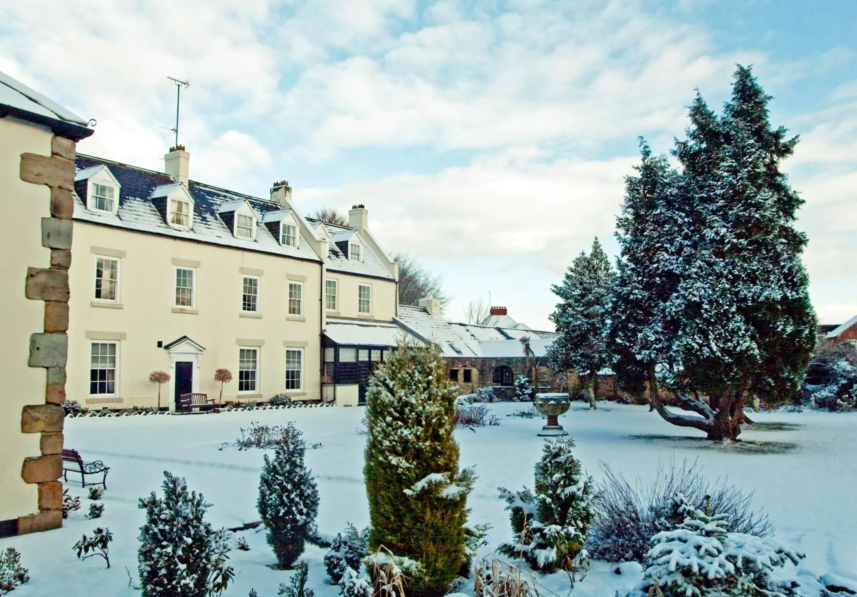 Facade/entrance, Winter in Hallgarth Manor House