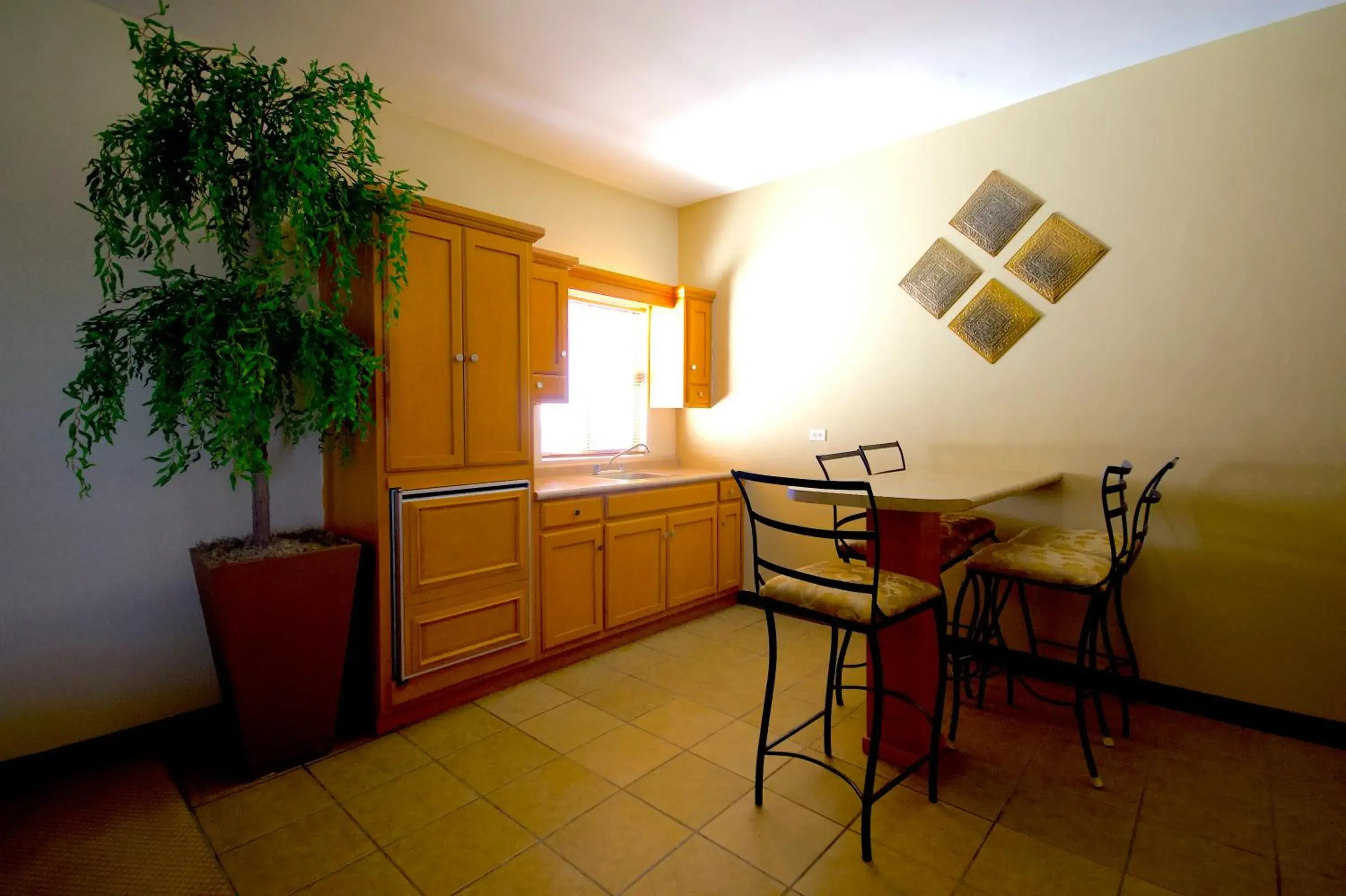Kitchen or kitchenette, Seating Area in Hotel Consulado Inn