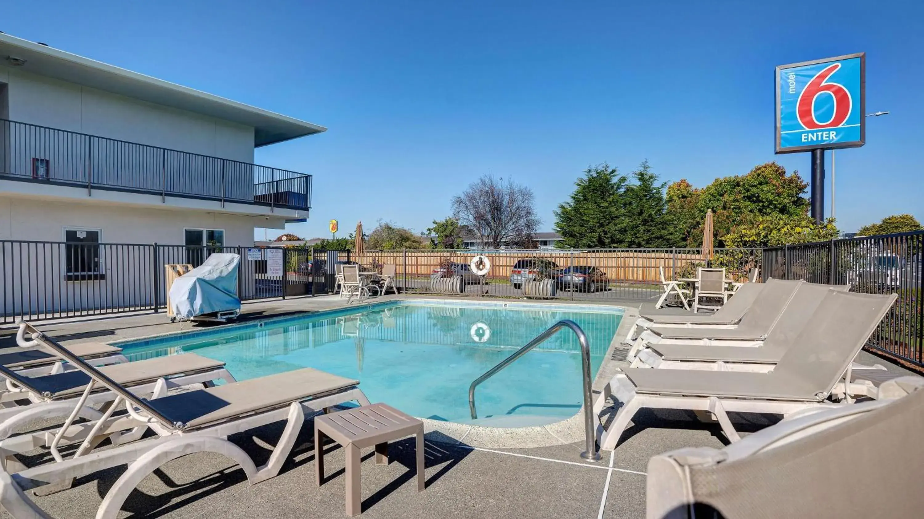 Pool view, Swimming Pool in Motel 6-Arcata, CA Cal Poly Humboldt