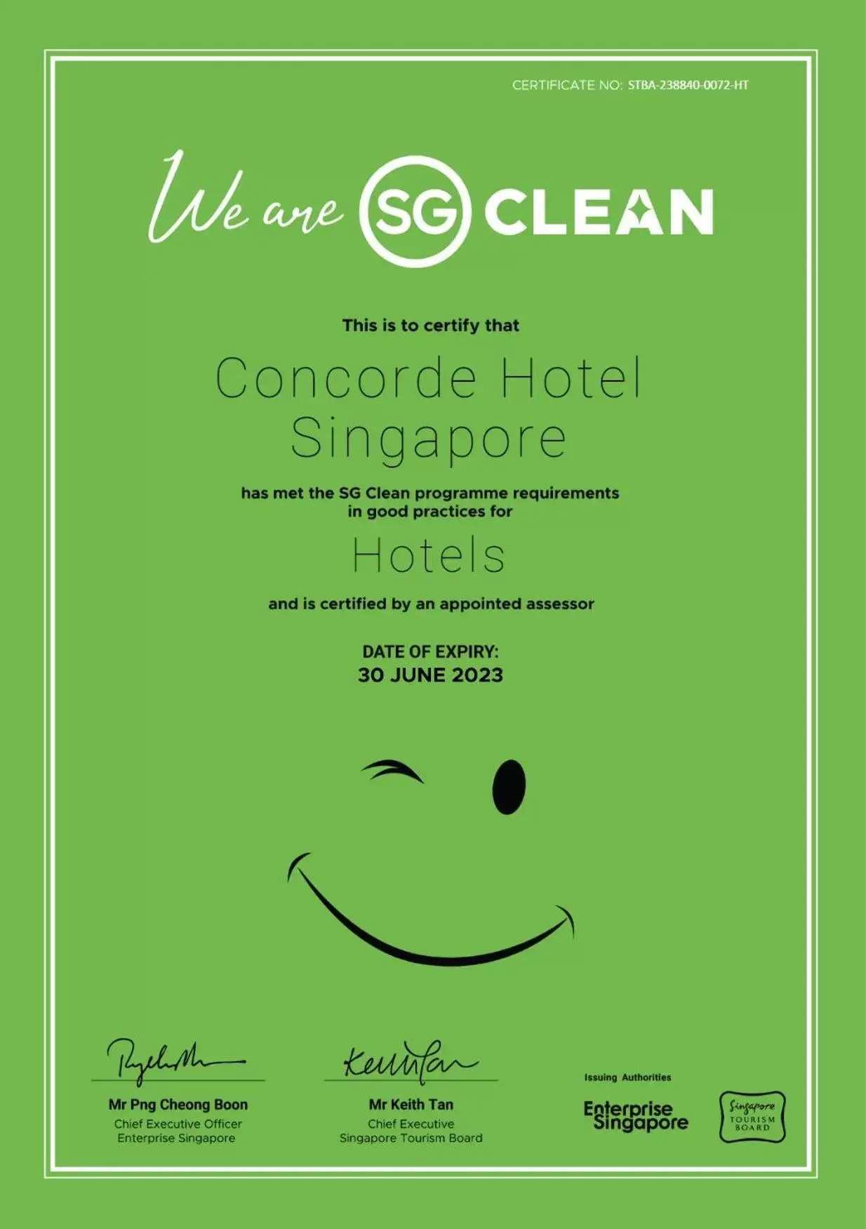 Certificate/Award in Concorde Hotel Singapore