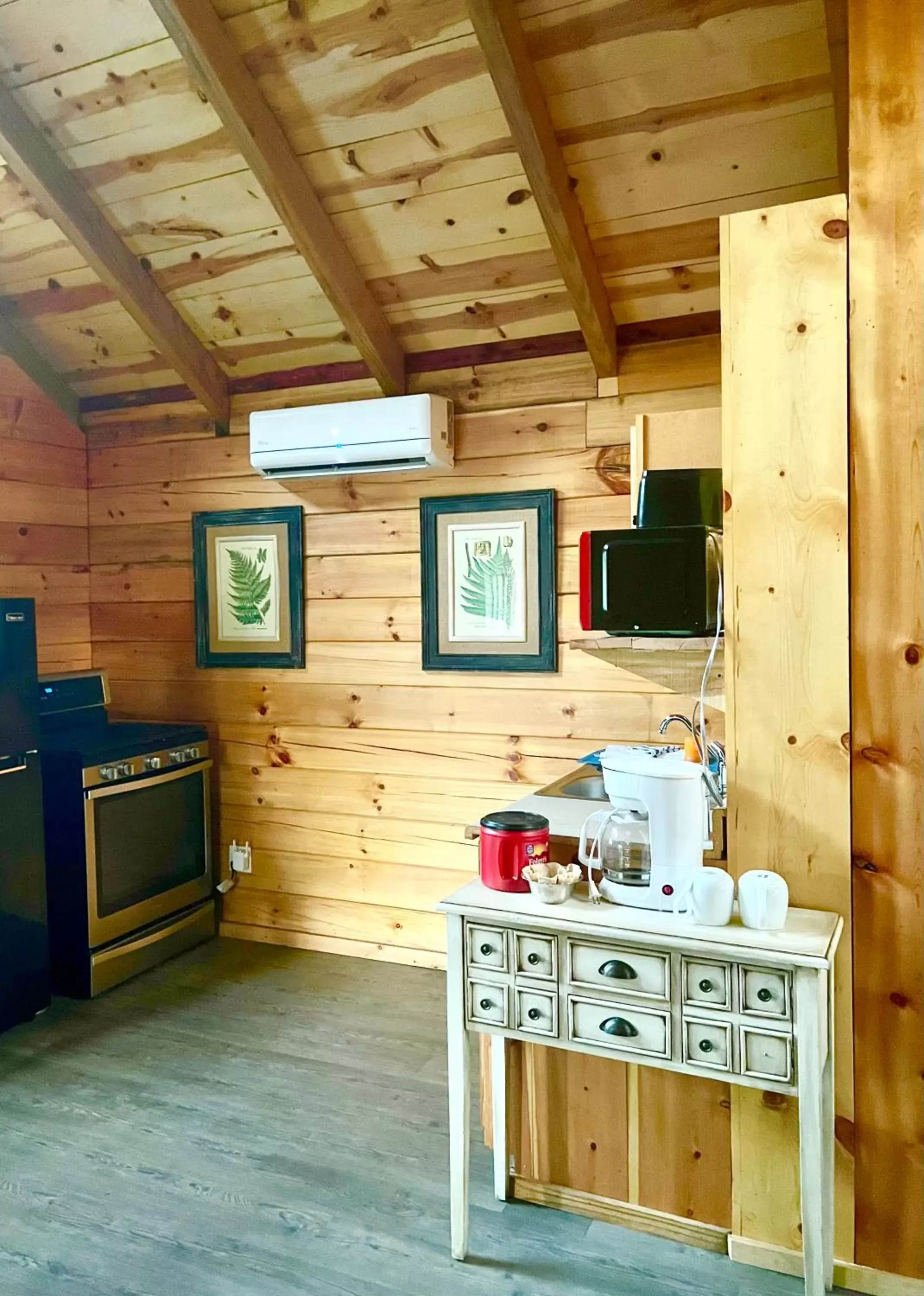 Kitchen or kitchenette, TV/Entertainment Center in Kozy Haven Log Cabin Rentals