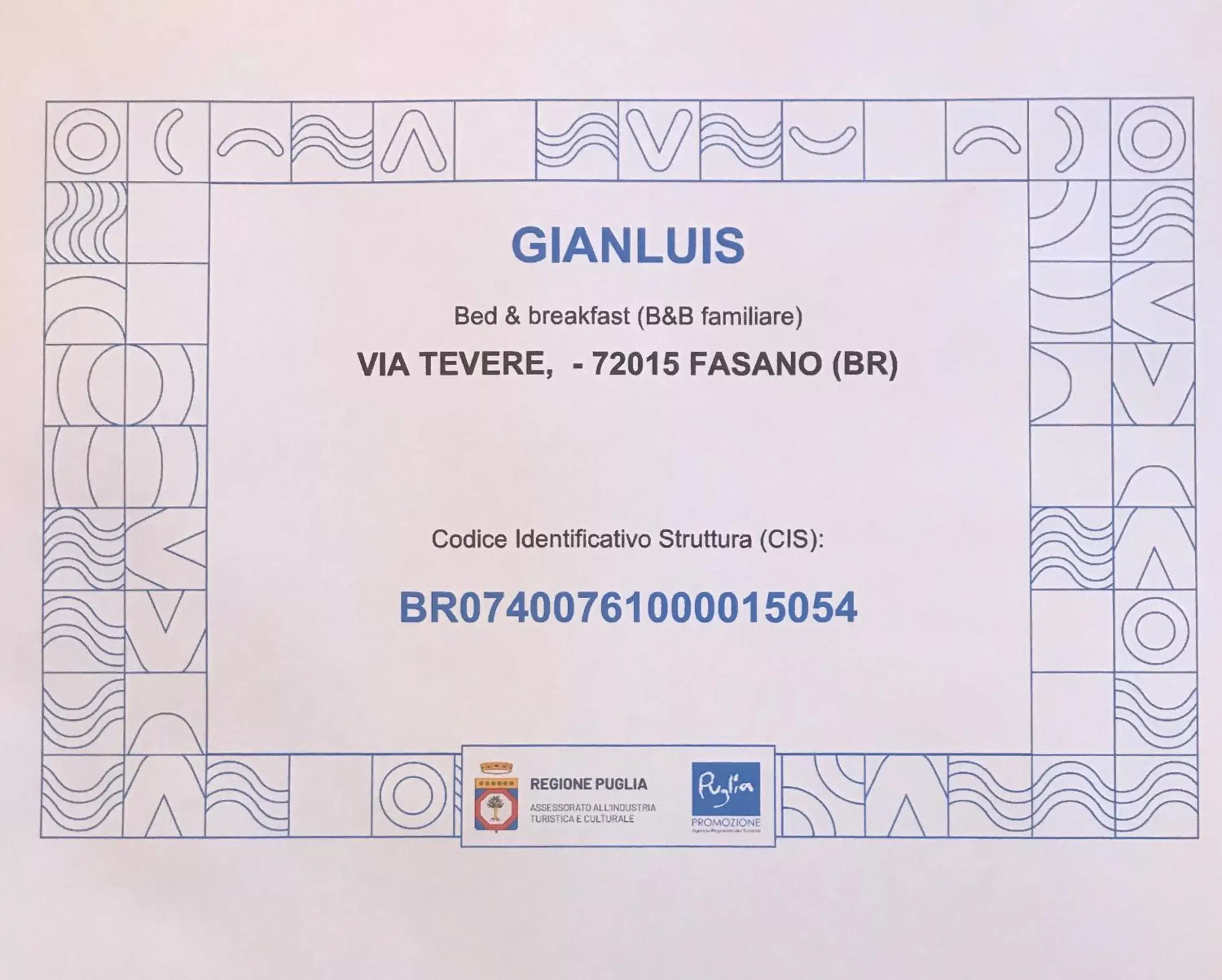 Certificate/Award in B&B GianLuis