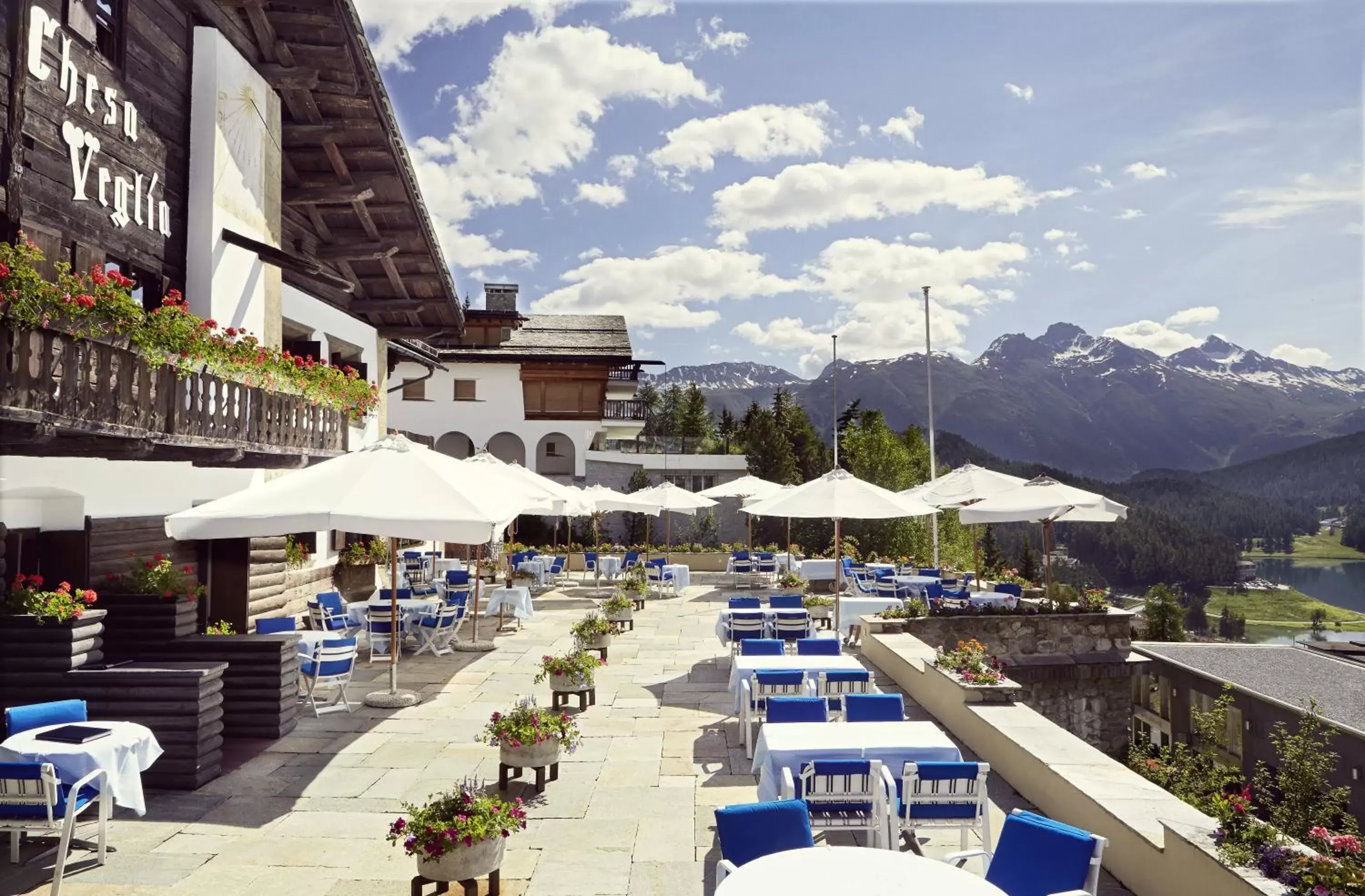 Balcony/Terrace, Swimming Pool in Badrutt's Palace Hotel St Moritz