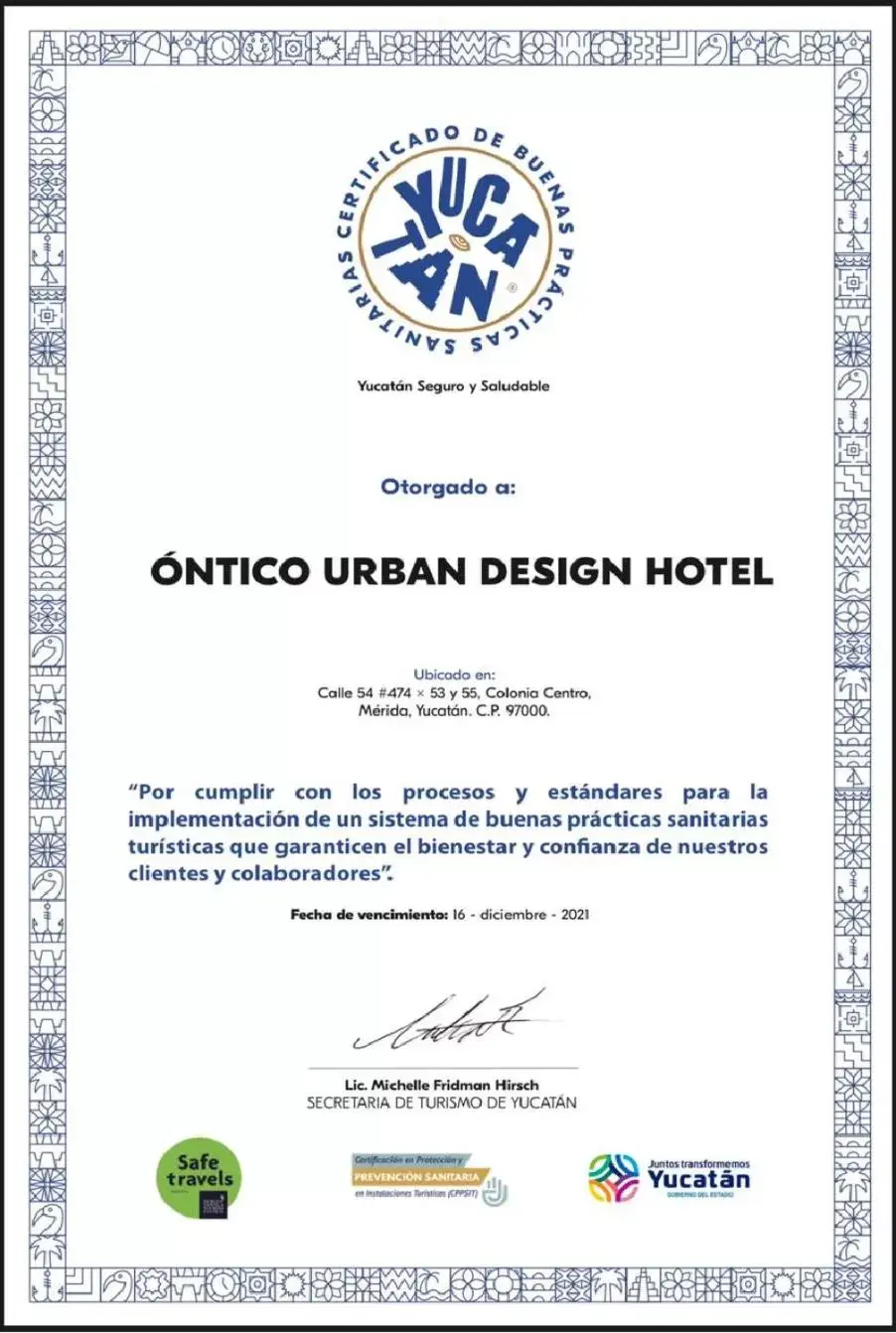 Logo/Certificate/Sign in Ontico Urban Design Hotel