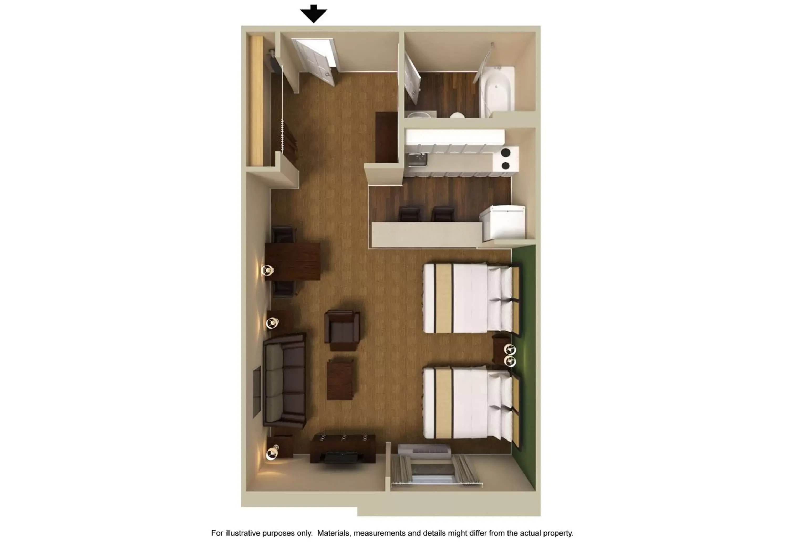 Bedroom, Floor Plan in Extended Stay America Suites - Fort Lauderdale - Cypress Creek - NW 6th Way