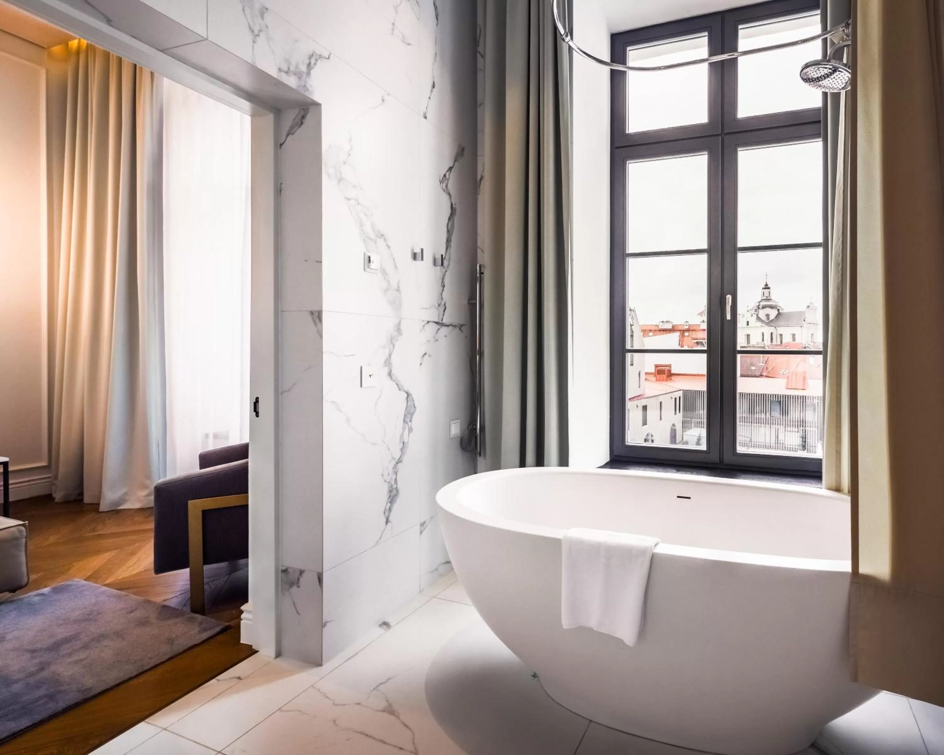 Bathroom, Bed in Hotel Pacai, Vilnius, a Member of Design Hotels