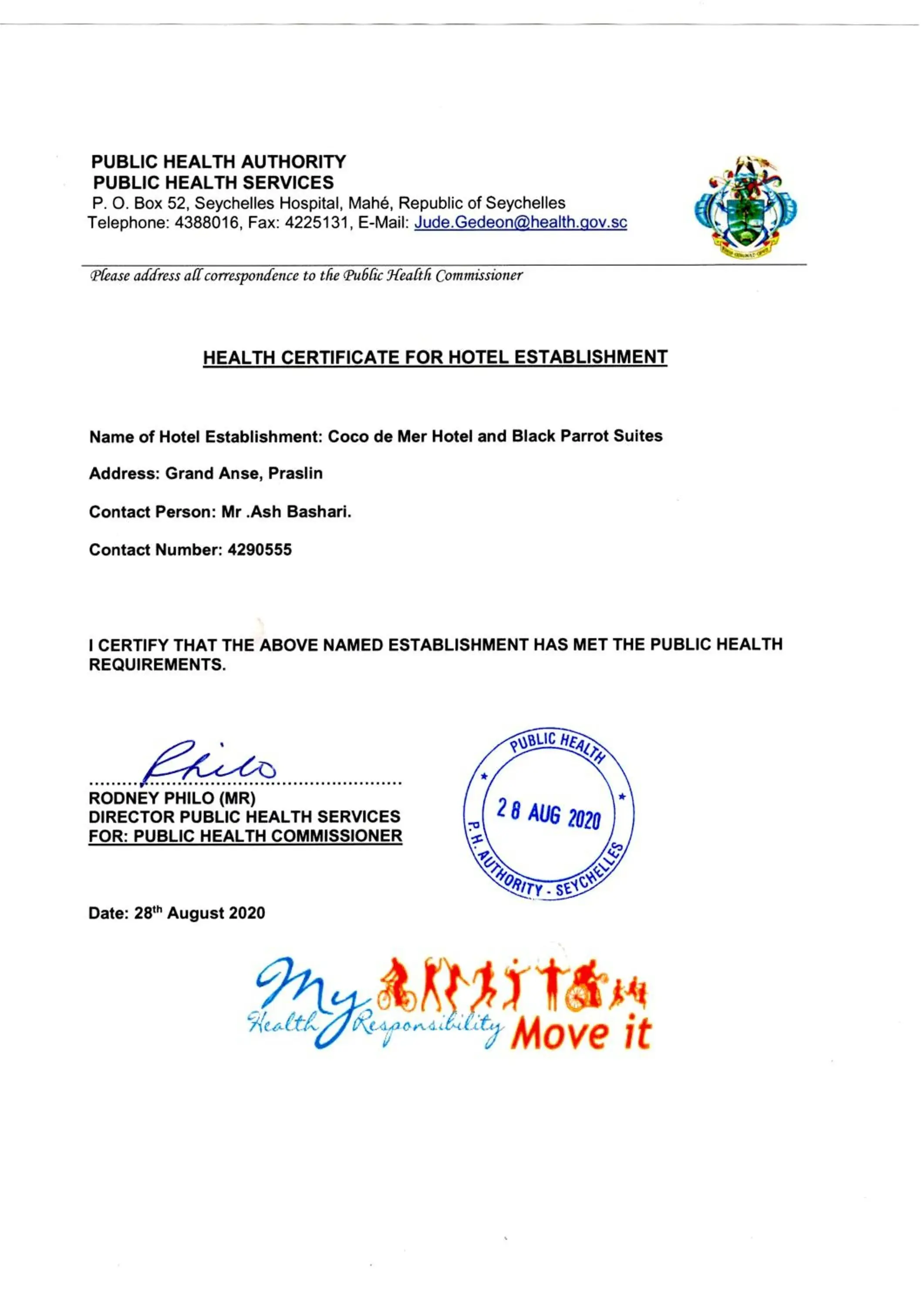 Logo/Certificate/Sign in Coco de Mer and Black Parrot Suites