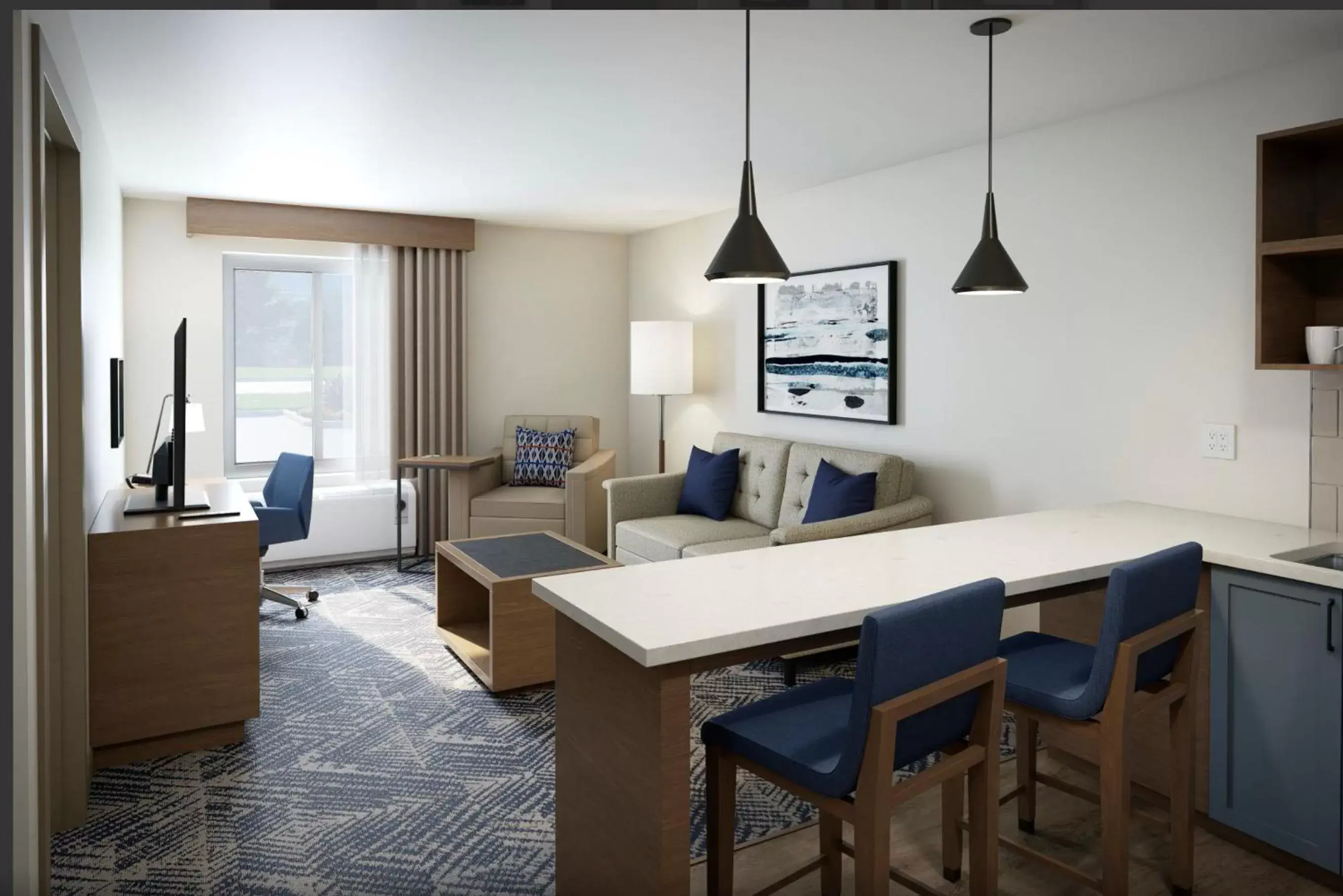 Living room, Seating Area in Candlewood Suites - Asheville Downtown, an IHG Hotel