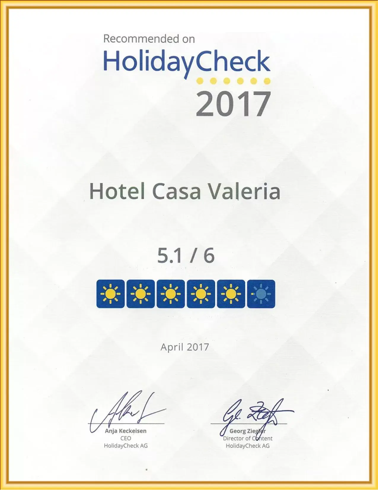 Logo/Certificate/Sign in Hotel Casa Valeria