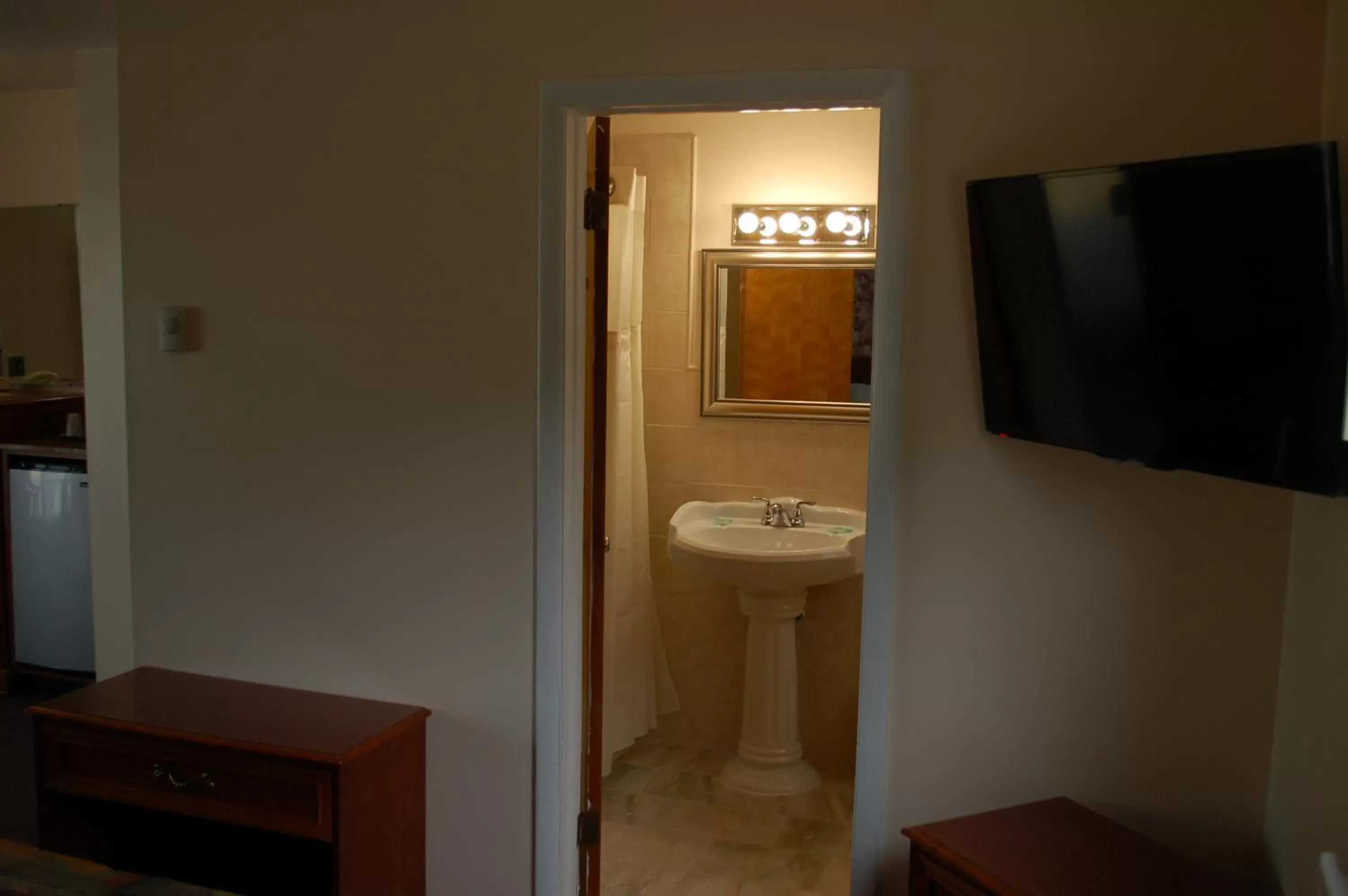 Bathroom, TV/Entertainment Center in Sara Glen Motel - Saratoga Springs-Glens Falls