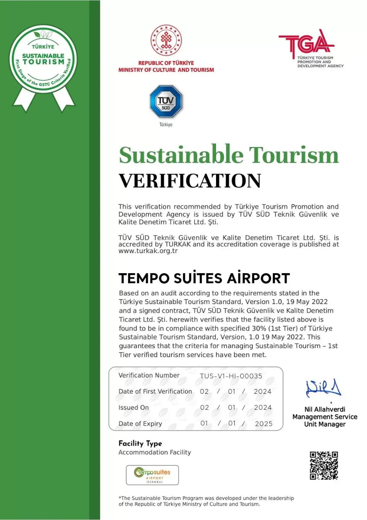 Certificate/Award in Tempo Suites Airport
