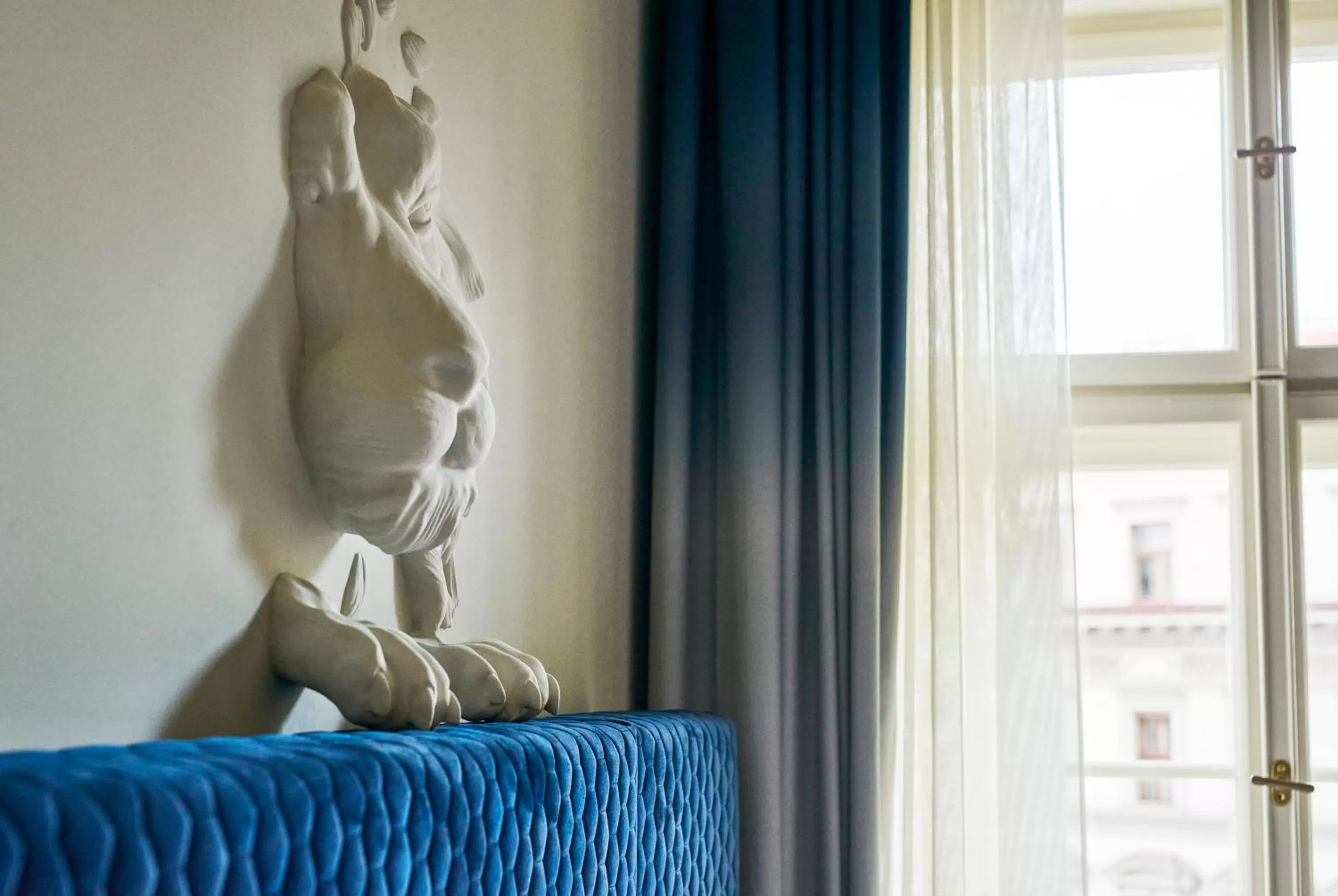 Decorative detail, Bed in Andaz Prague, By Hyatt