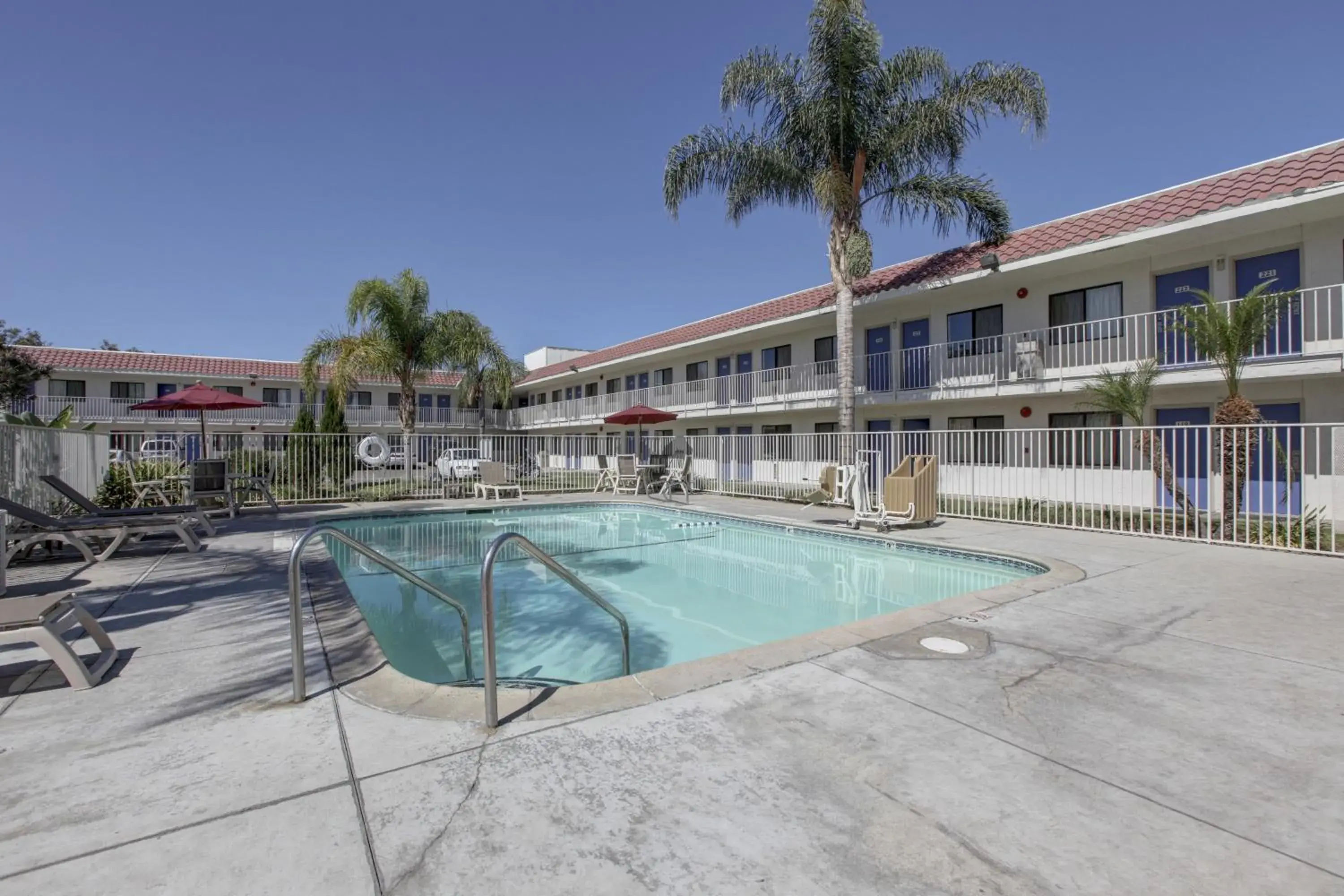 Facade/entrance, Swimming Pool in Motel 6-Corona, CA