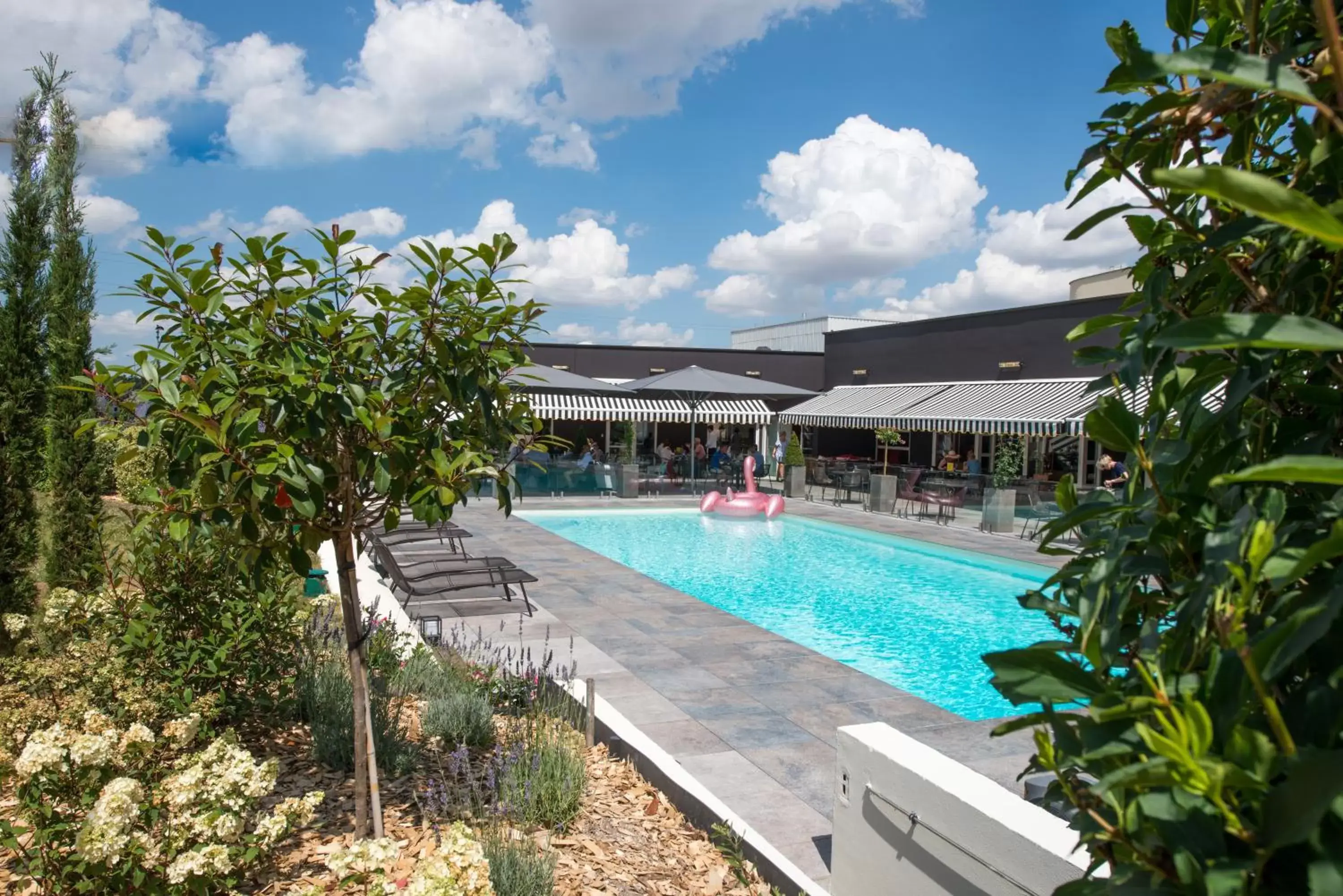 Patio, Swimming Pool in Novotel Reims Tinqueux